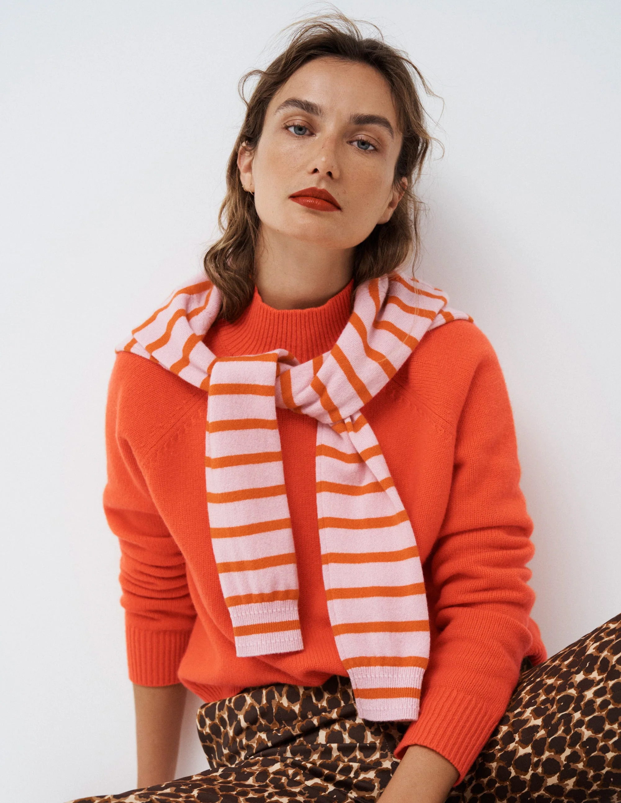Marion Merino Rib Neck Sweater-Gladioli Orange - Image 7