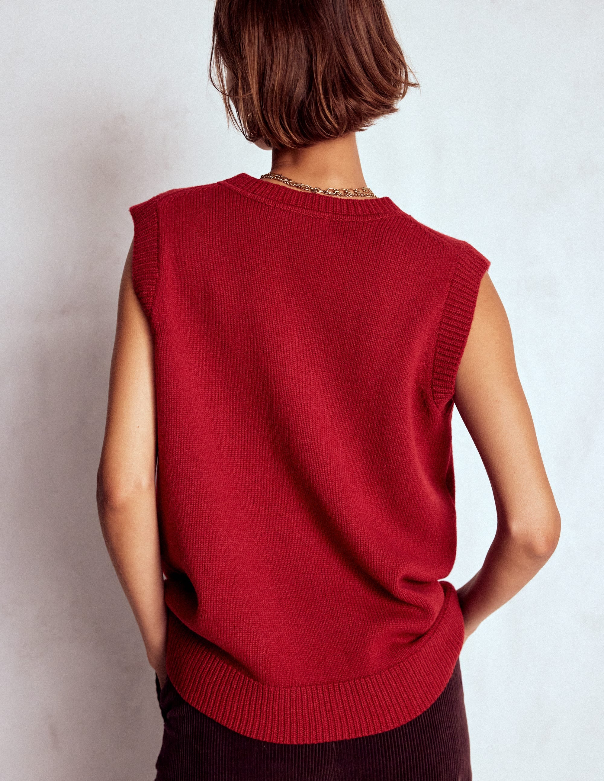 Marion Merino V-Neck Vest-Crimson Red - Image 3
