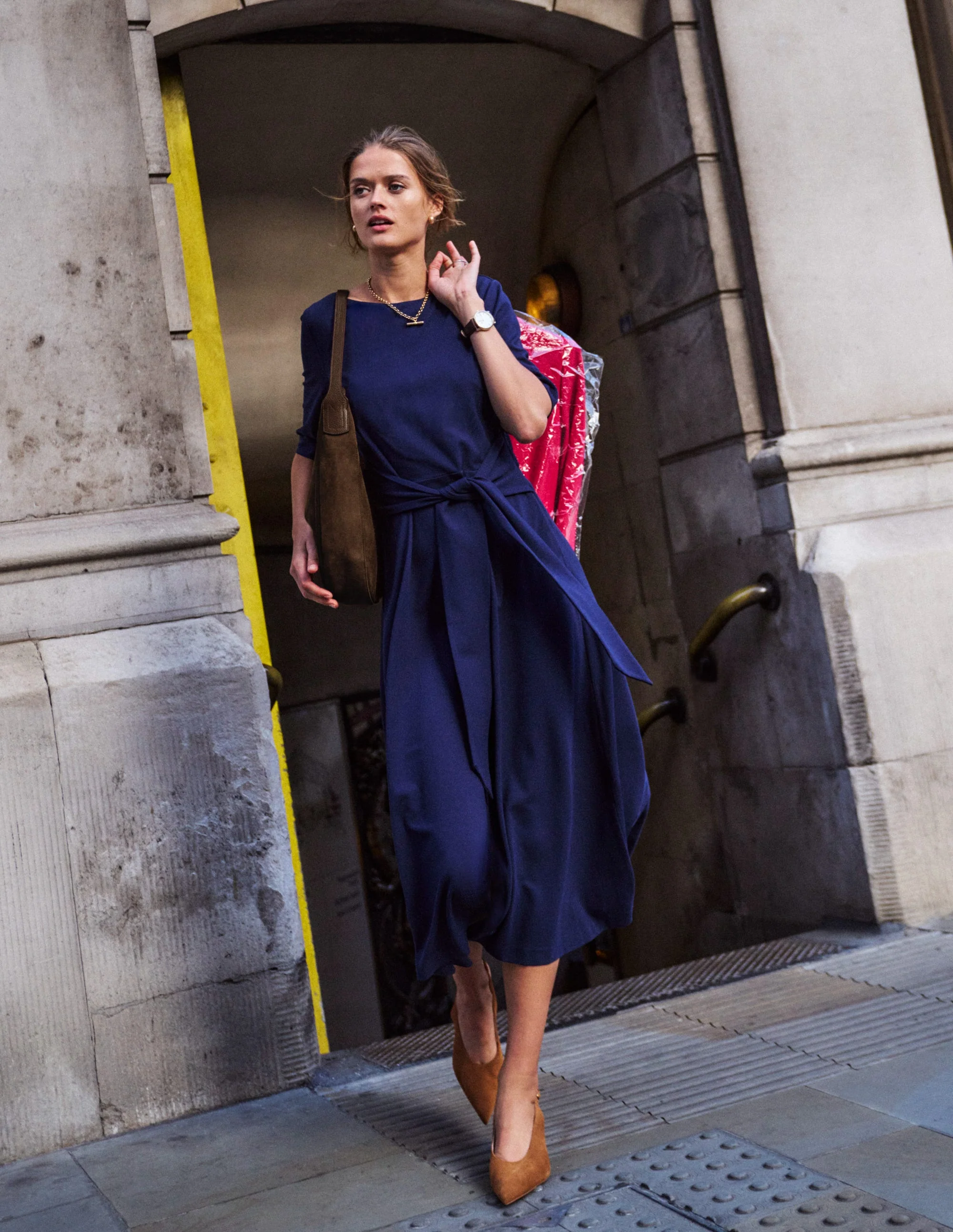Mathilde Tie Waist Ponte Dress-Navy - Image 6