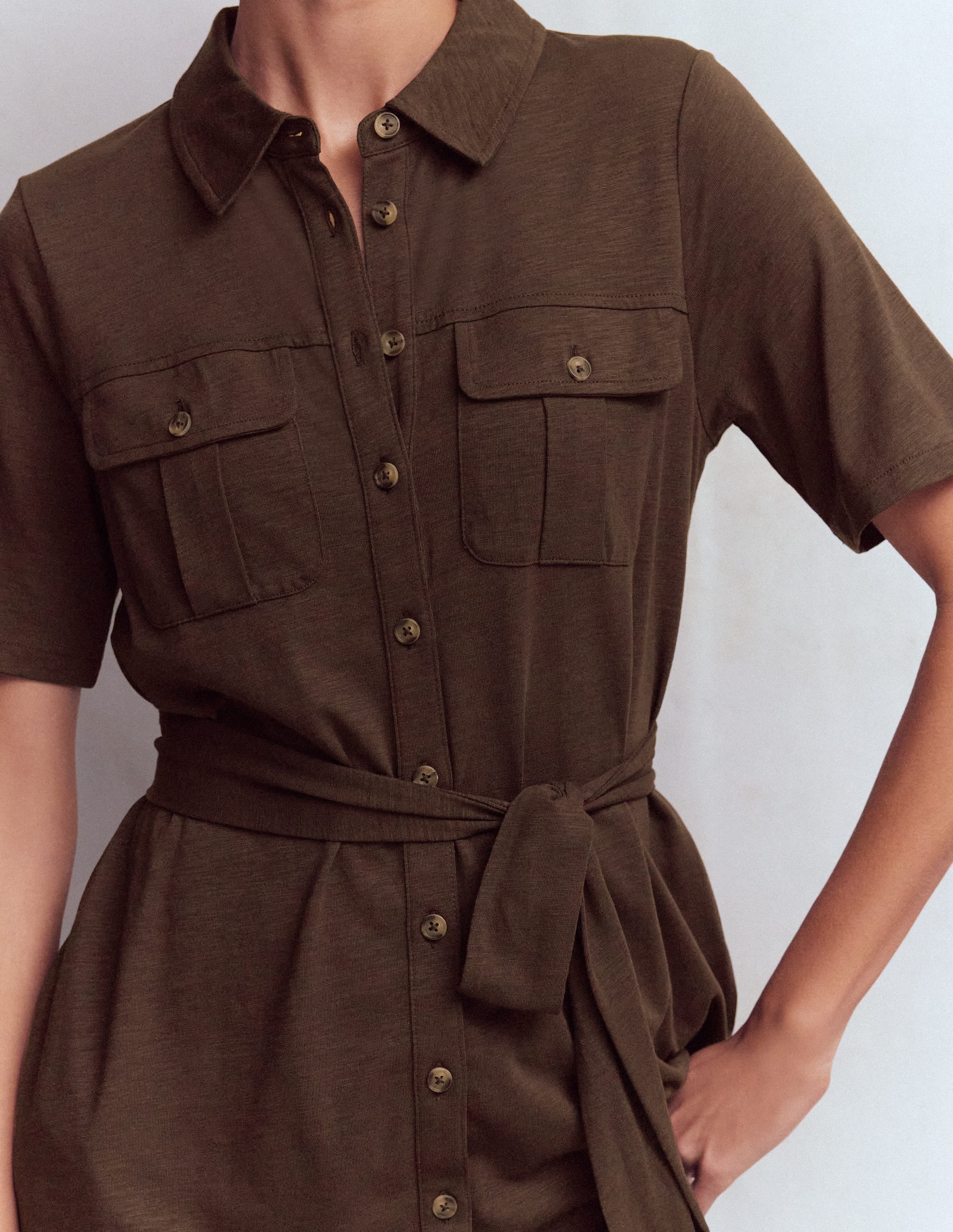 Mavis Midi Jersey Shirt Dress-Bitter Chocolate - Image 2