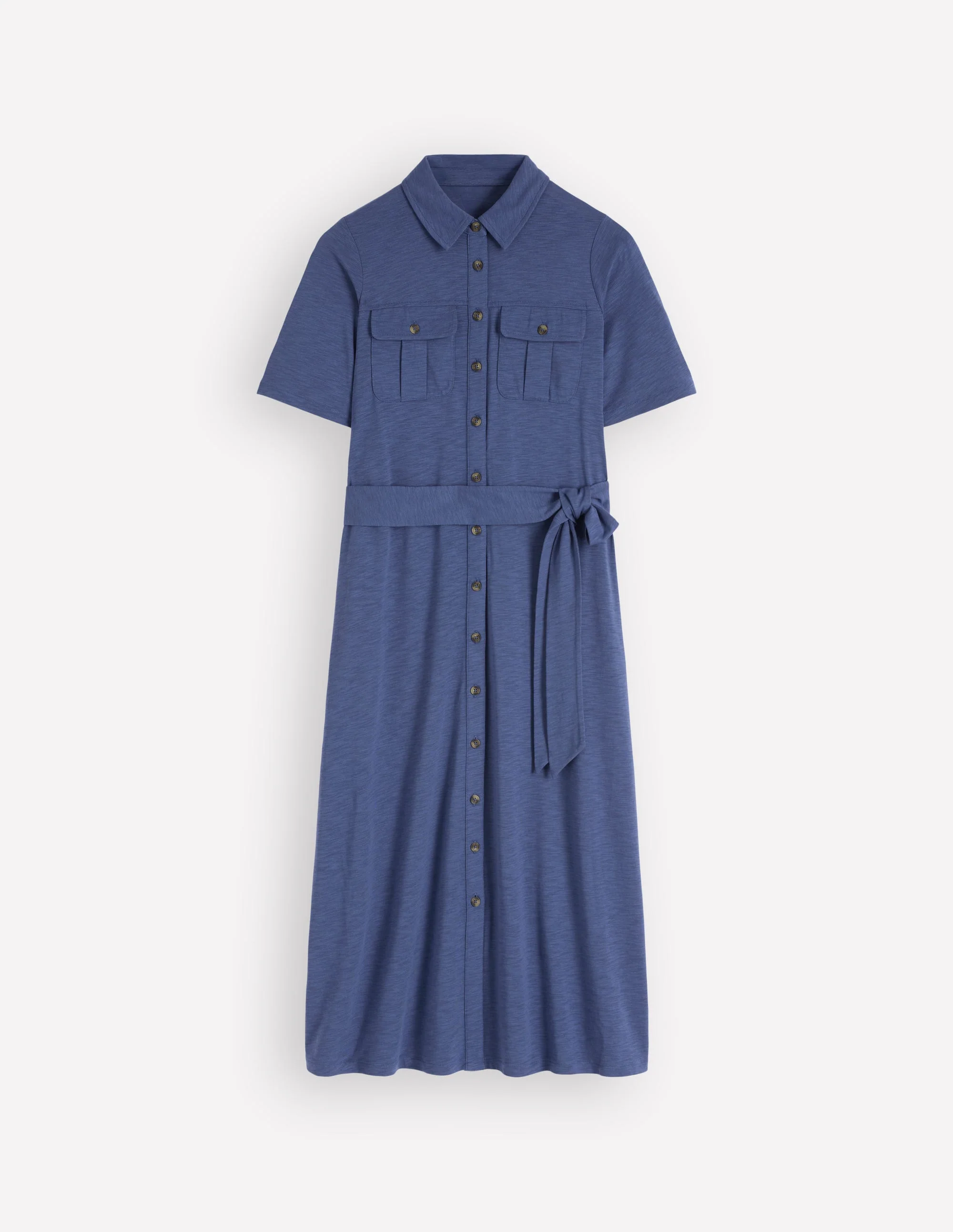 Mavis Midi Jersey Shirt Dress-Denim Blue - Image 8