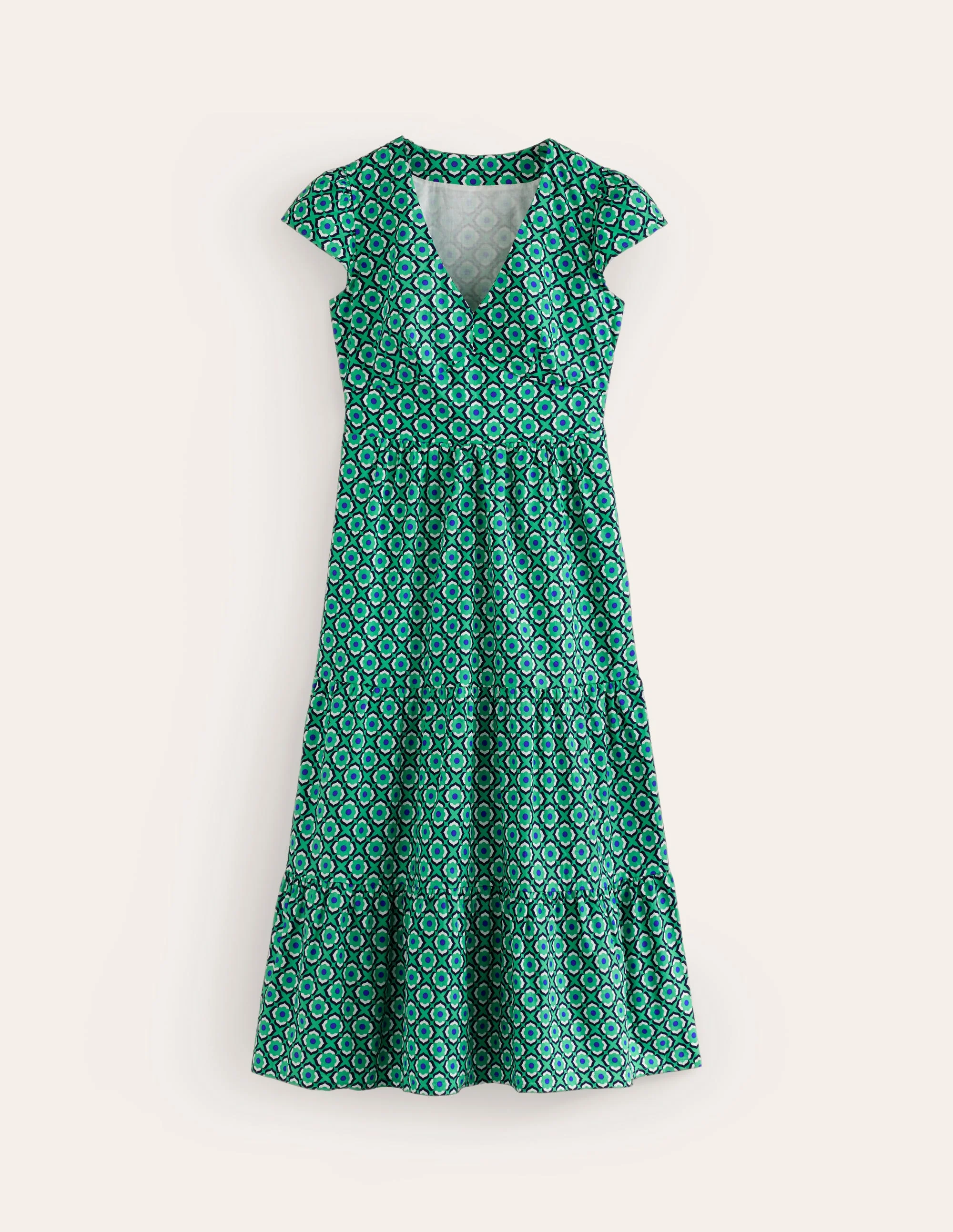 May Cotton Midi Tea Dress-Ming Green, Geo Pome - Image 5