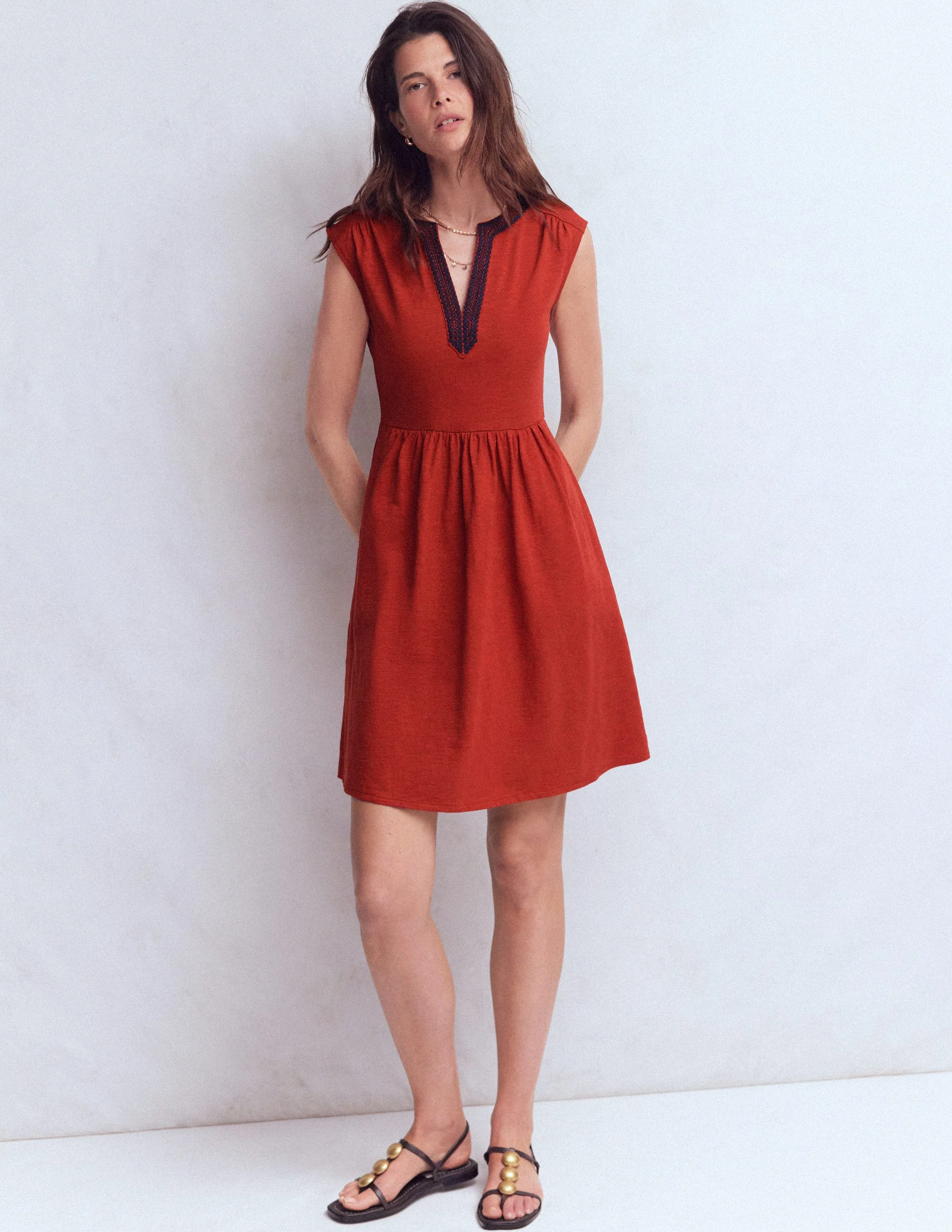 May Jersey Short Dress-Burnt Orange - Image 4