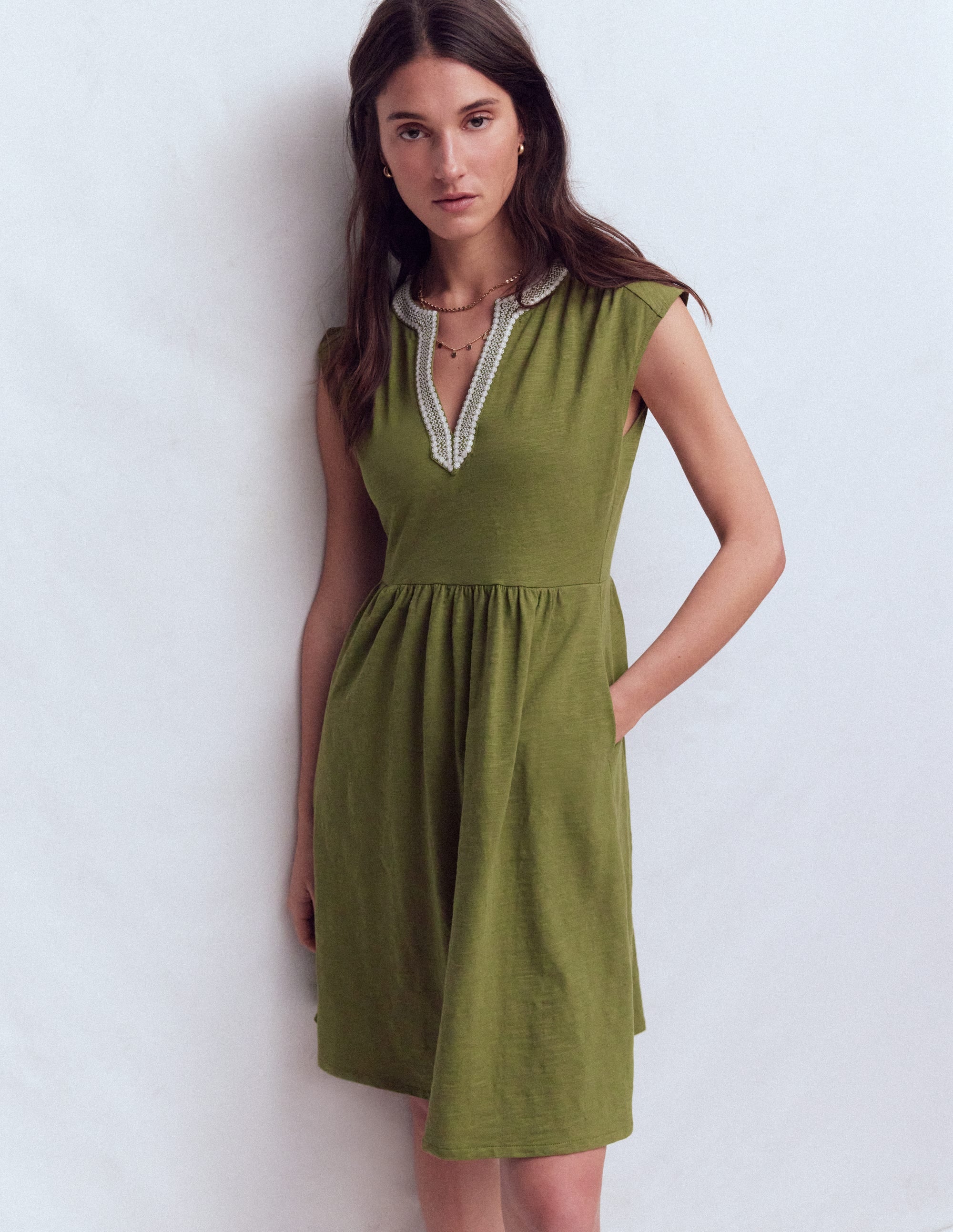 May Jersey Short Dress-Olive - Image 4