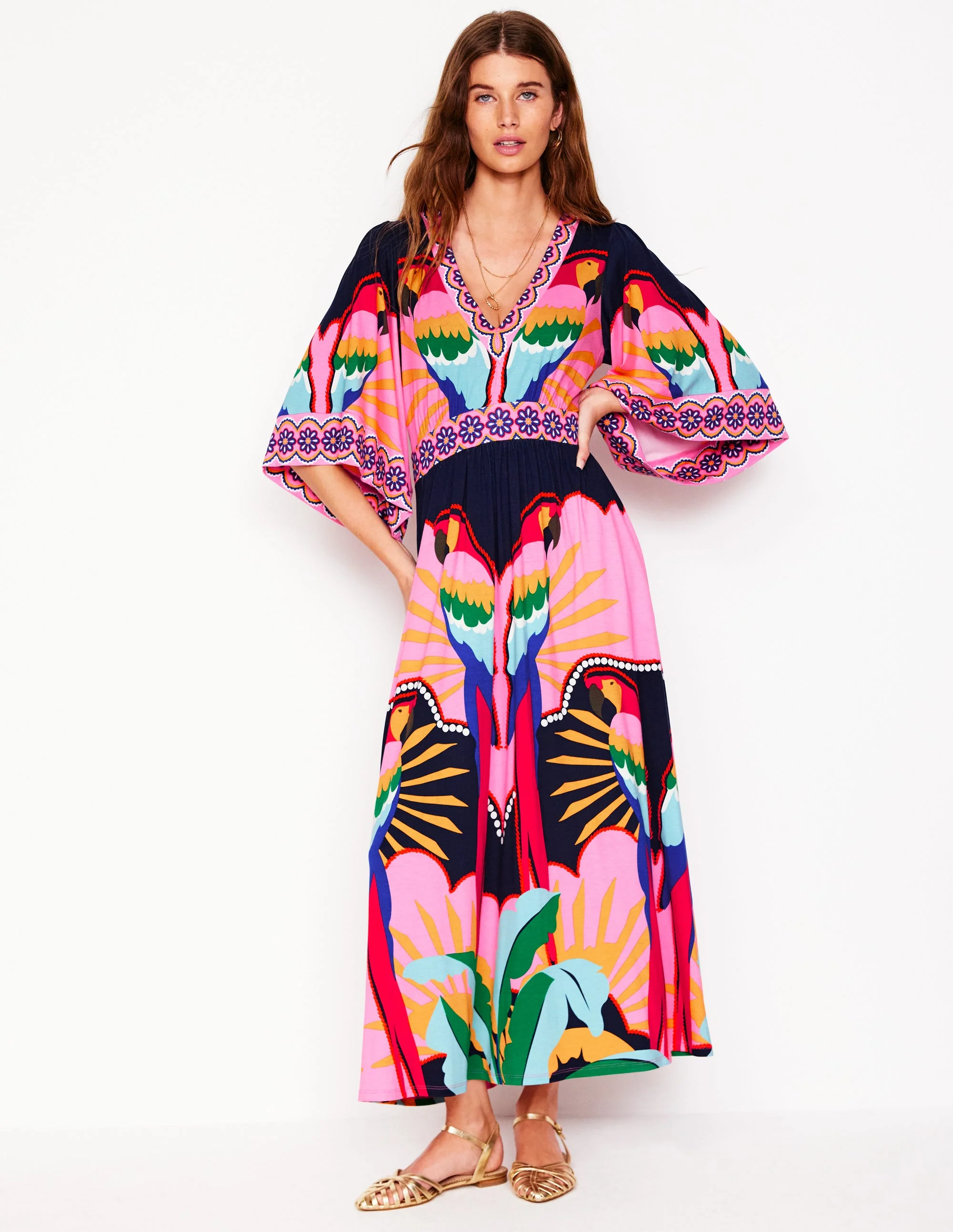 Maya Kimono Jersey Maxi Dress-Multi, Paradise Parrot - Image 4