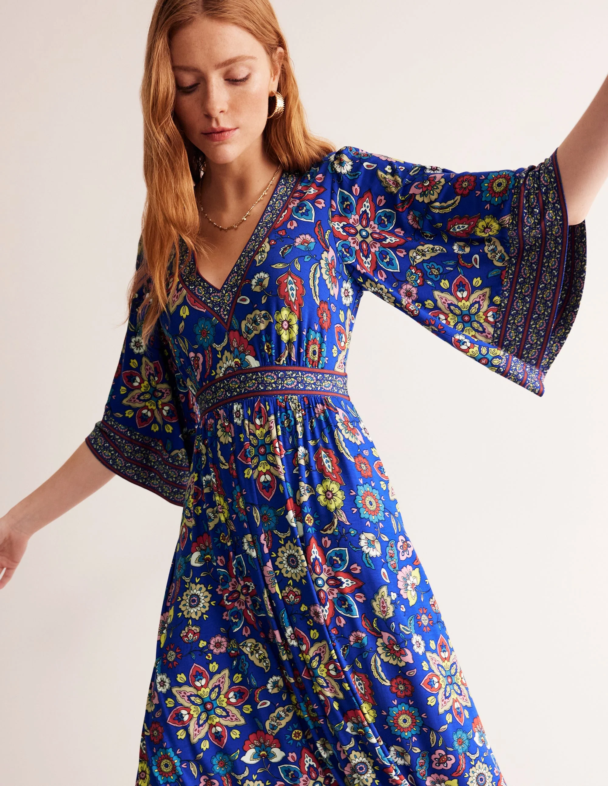 Maya Kimono Jersey Maxi Dress-Surf the Web, Botanical Sprig - Image 2