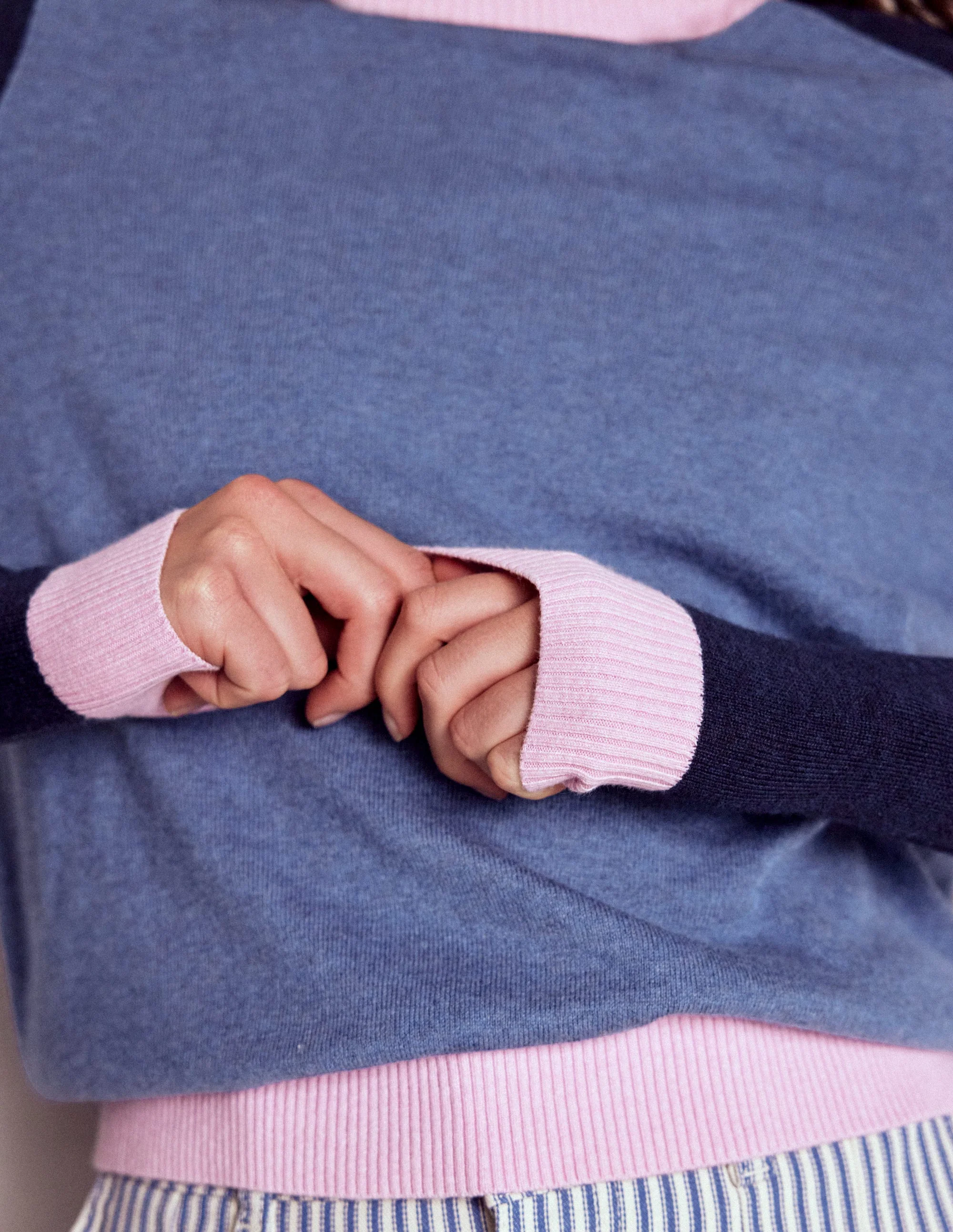 Meg Saddle Sleeve Sweater-Blue, Pink Colour Block - Image 2