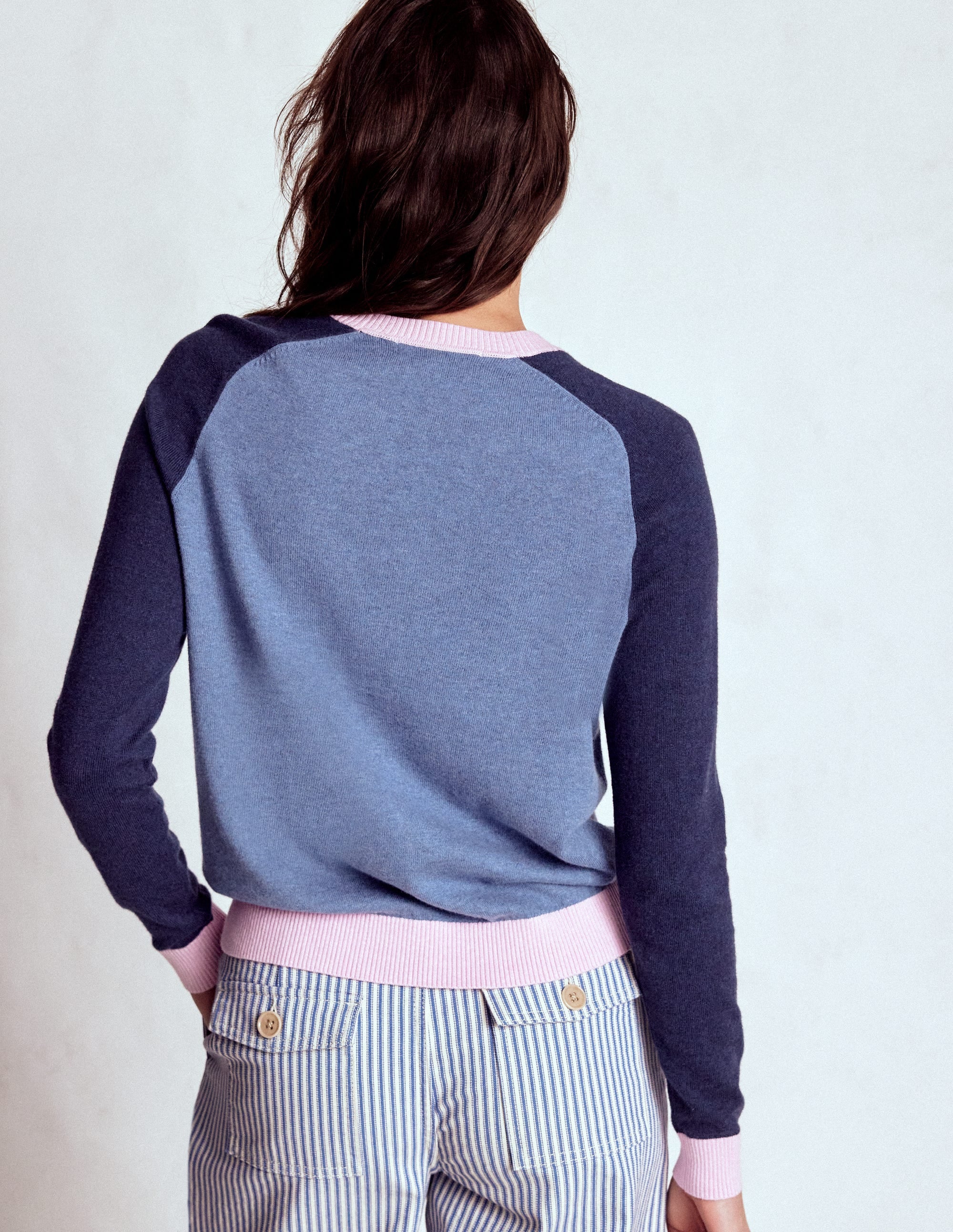 Meg Saddle Sleeve Sweater-Blue, Pink Colour Block - Image 3