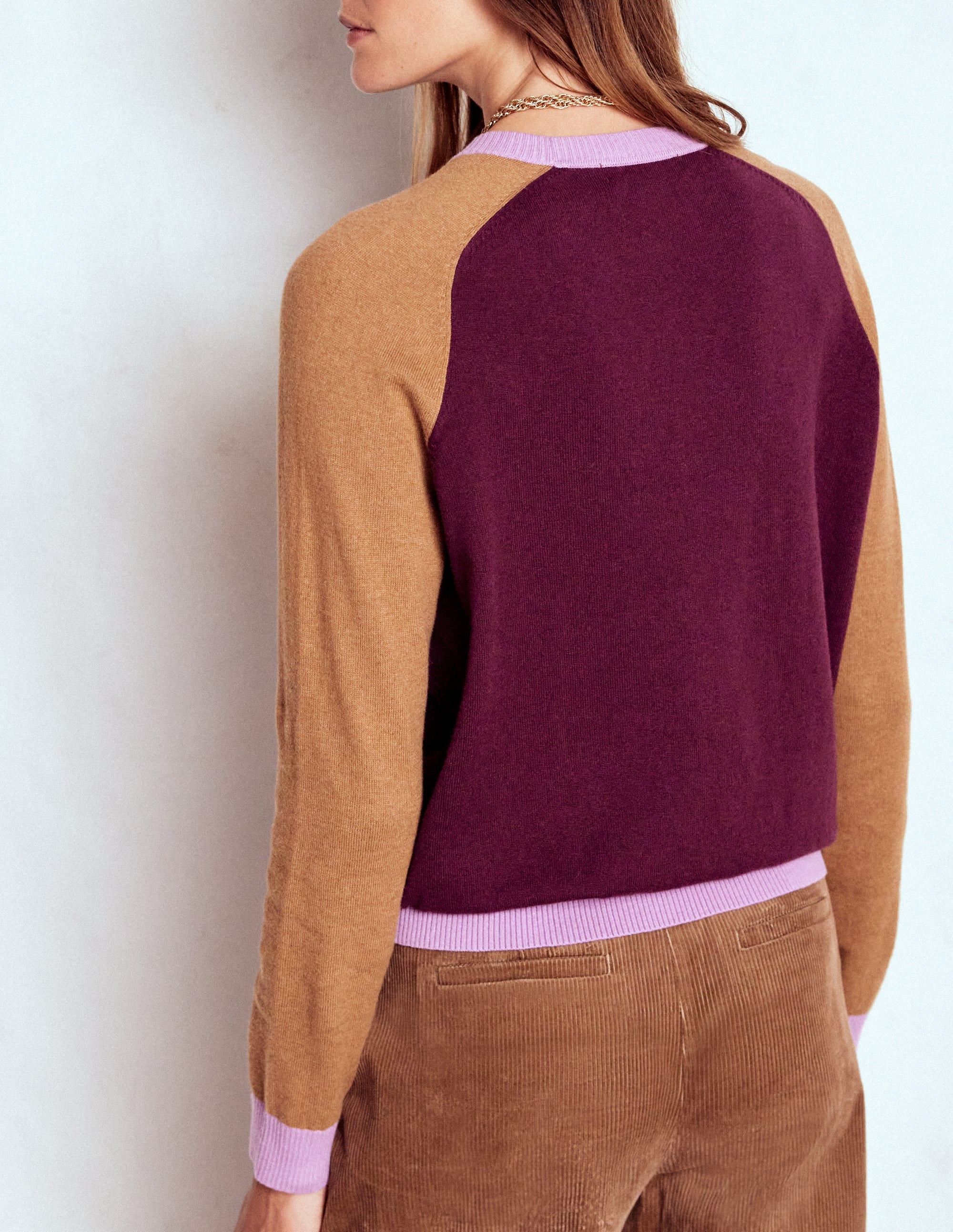 Meg Saddle Sleeve Sweater-Plum Jam,  Colour Block - Image 3