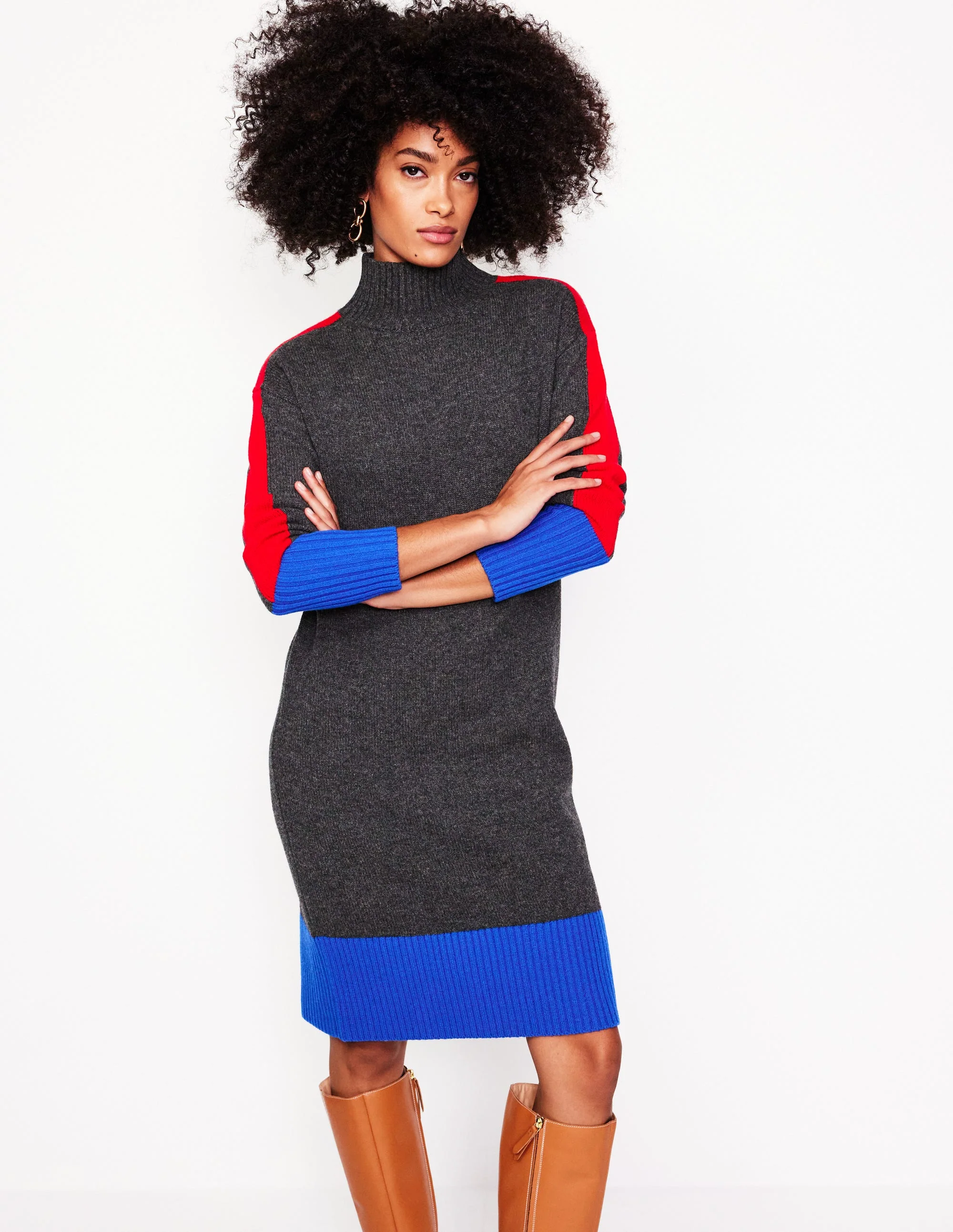 Merino Knitted Dress-Charcoal Colorblock - Image 2