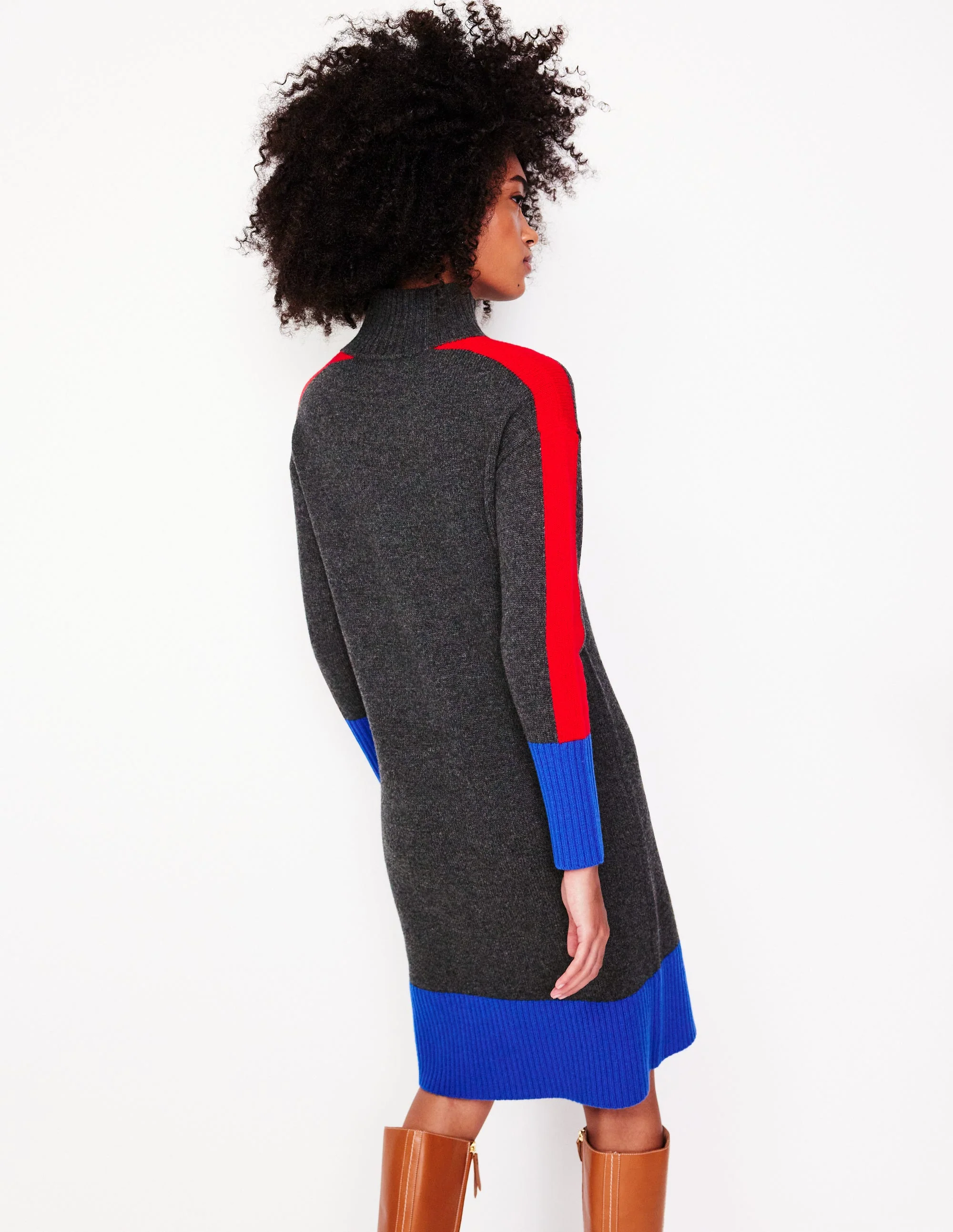 Merino Knitted Dress-Charcoal Colorblock - Image 4