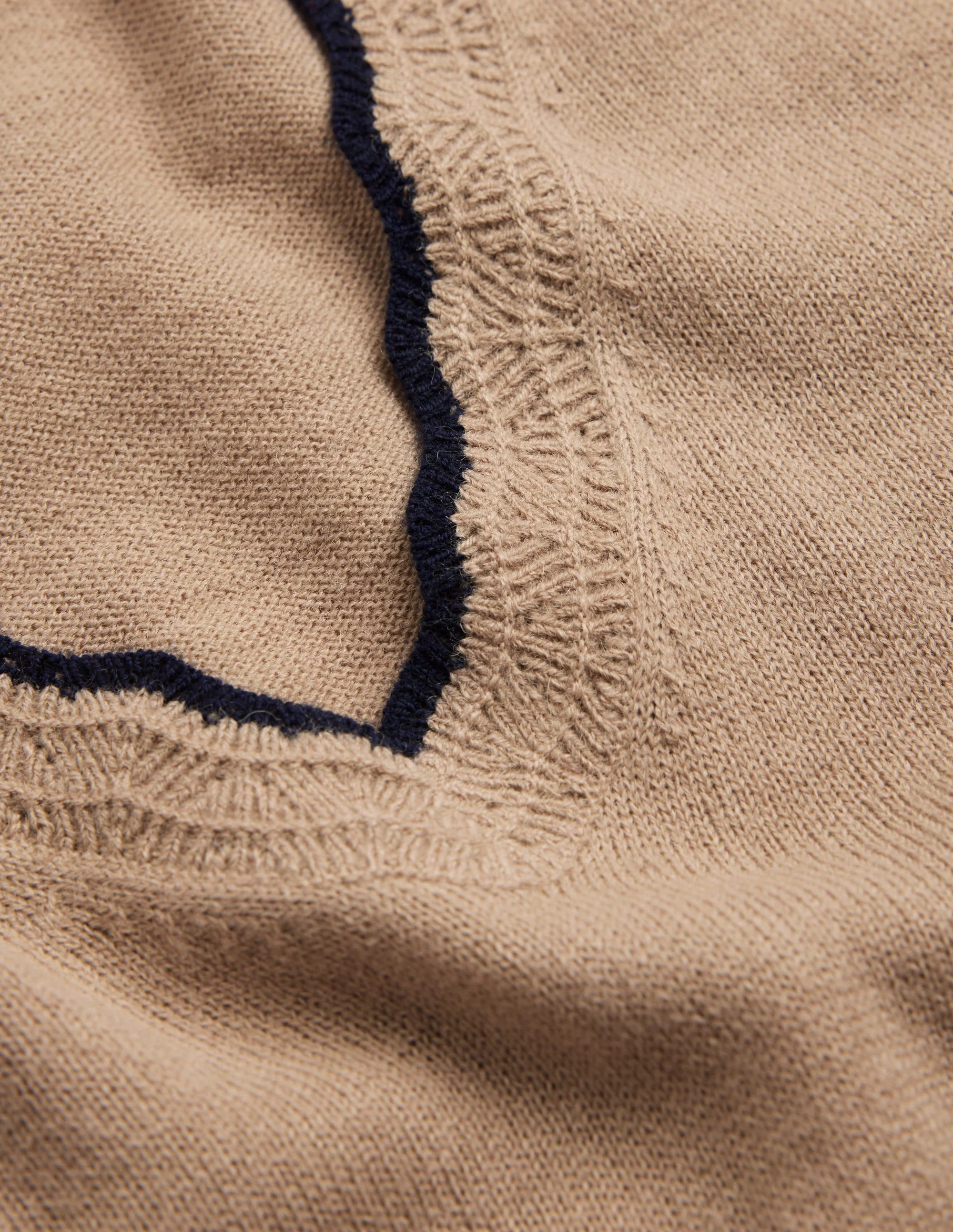 Merino Scallop V-Neck Sweater-Camel Melange - Image 6