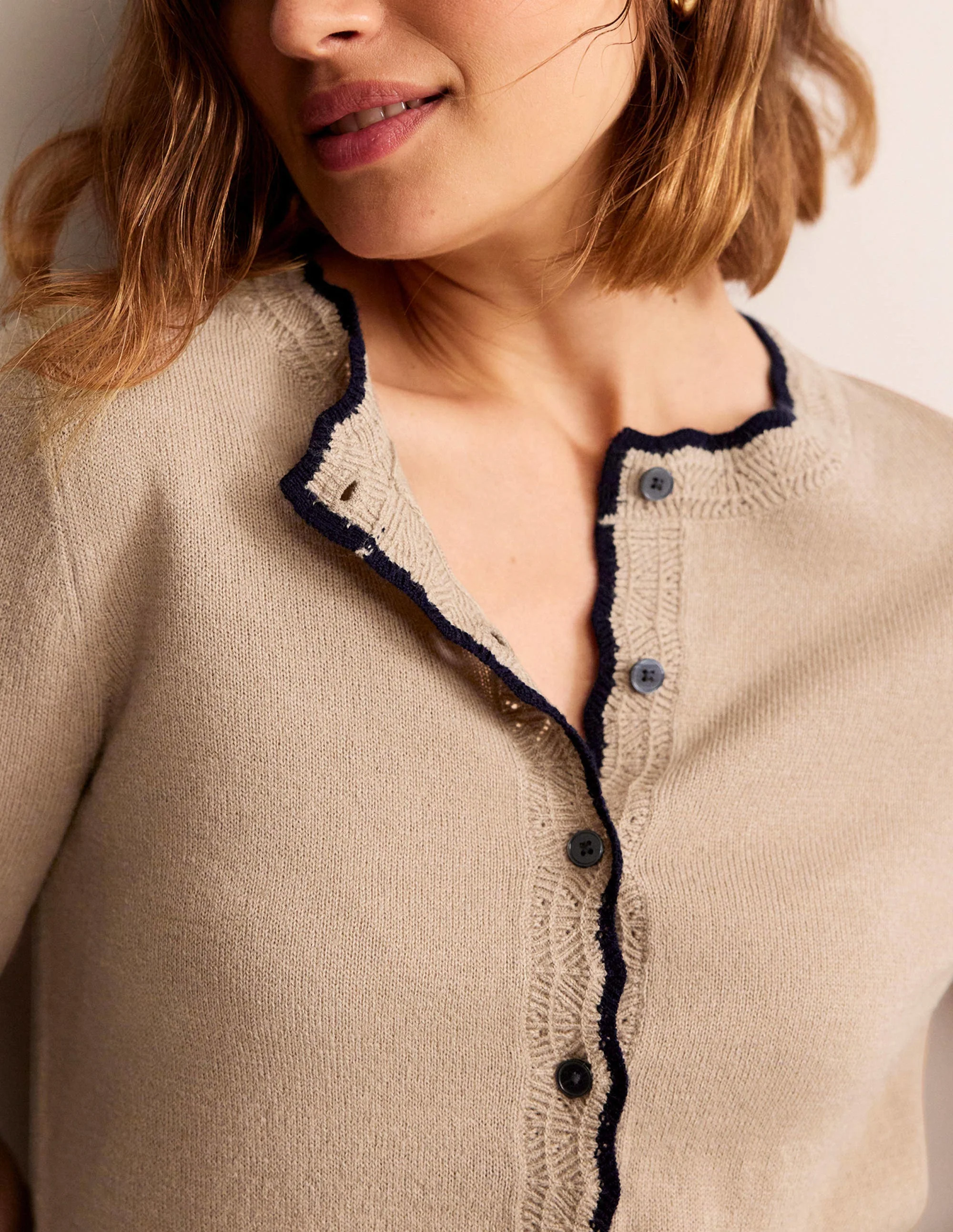 Merino Scalloped Cardigan-Camel Melange - Image 2