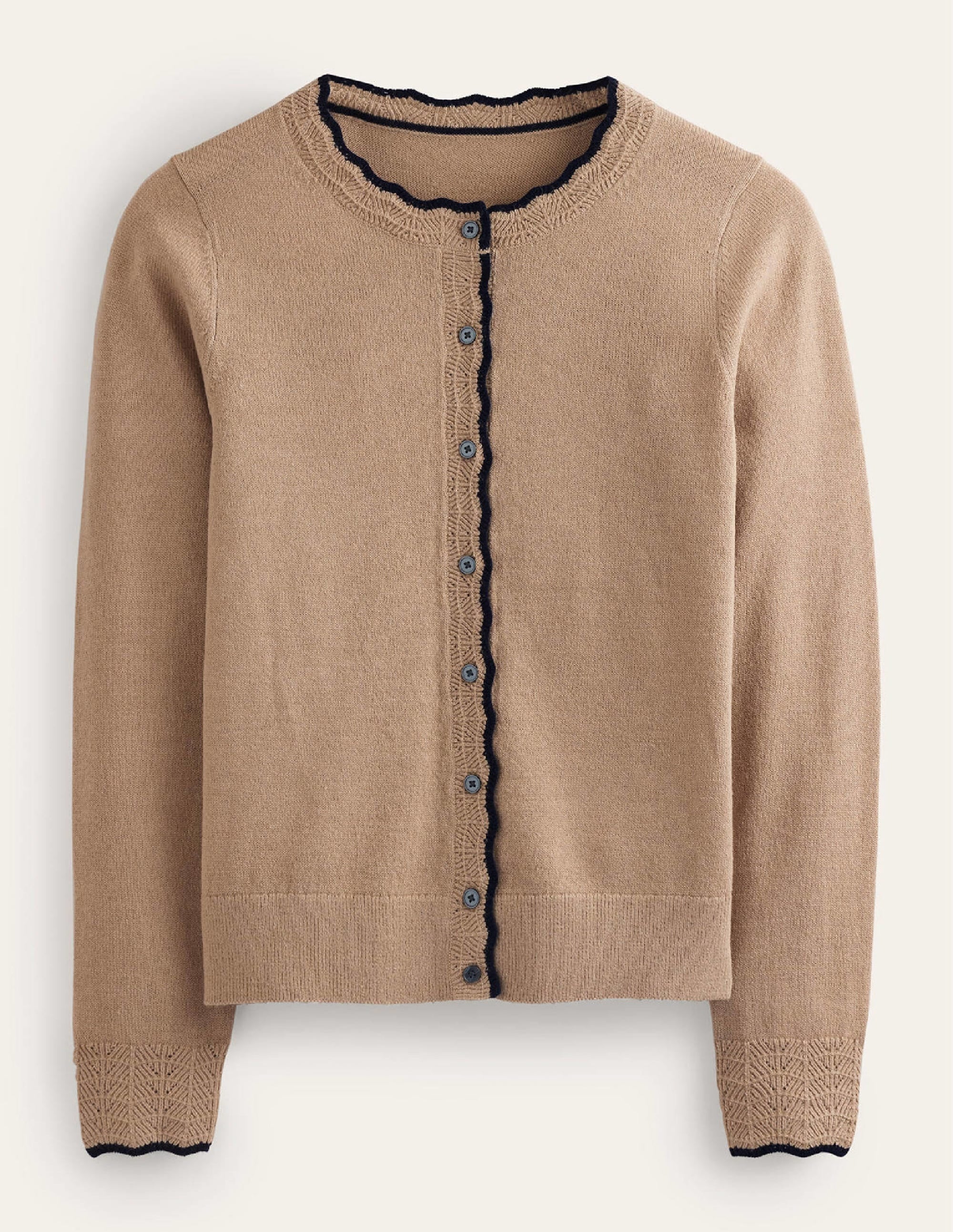 Merino Scalloped Cardigan-Camel Melange - Image 5