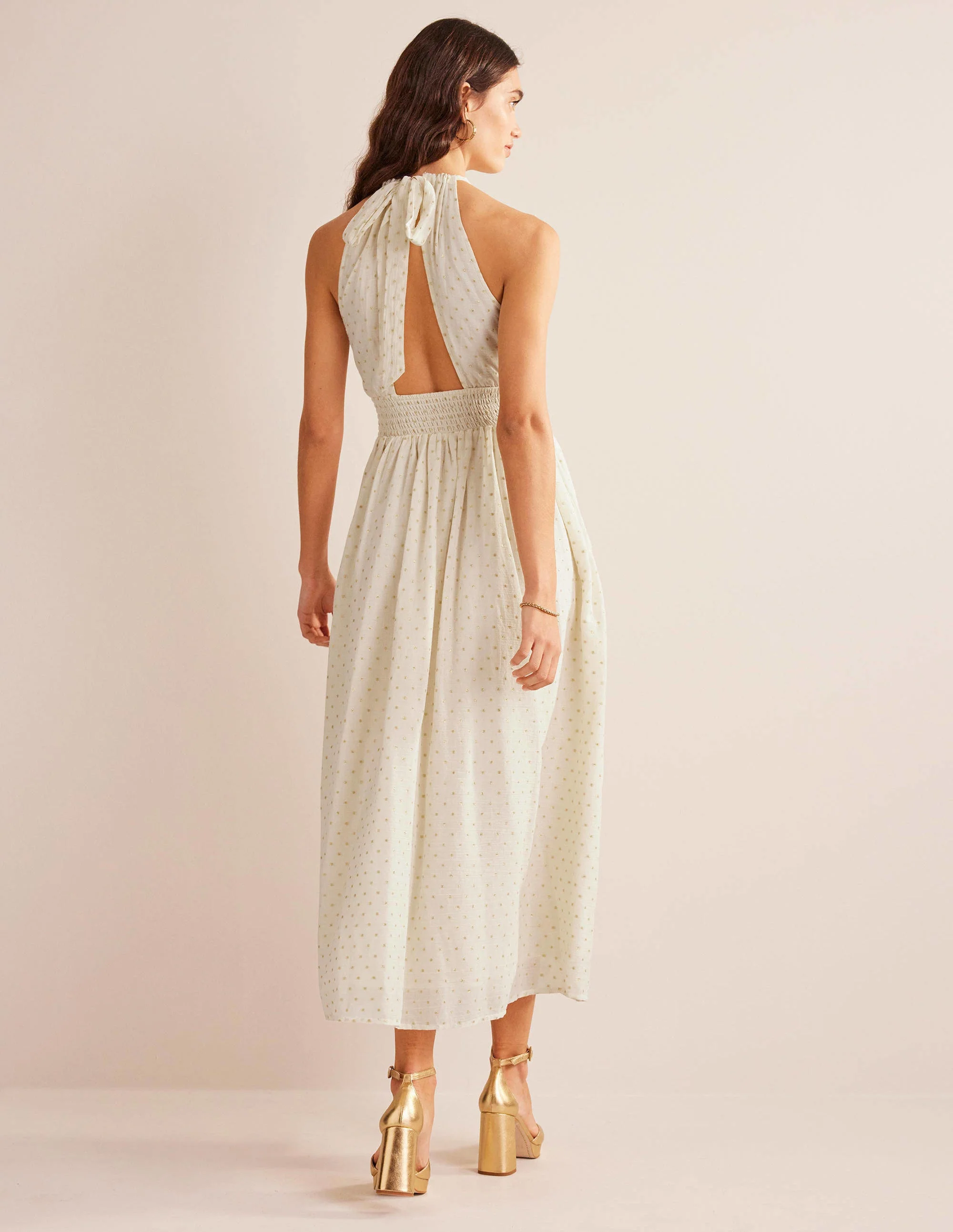 Metallic Detail Maxi Dress-Ivory, Gold Clip - Image 3
