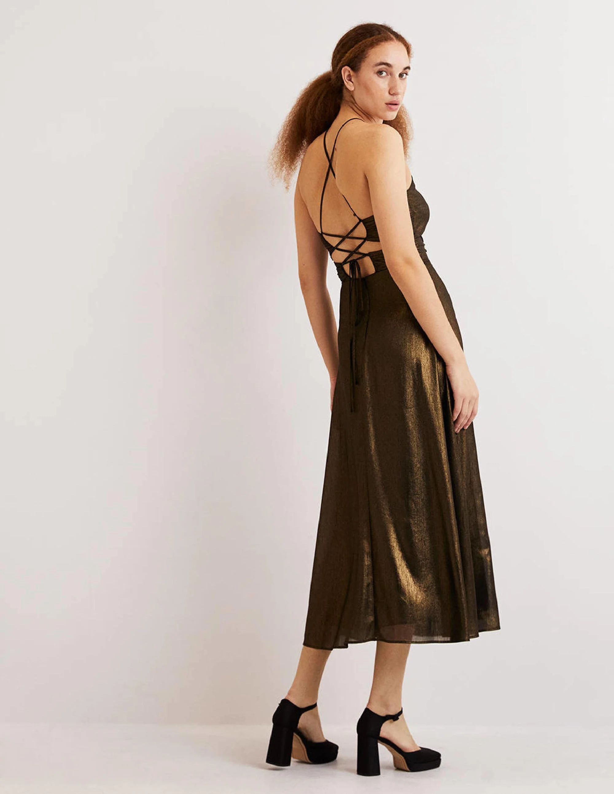 Metallic Party Midi Dress-Gold - Image 3