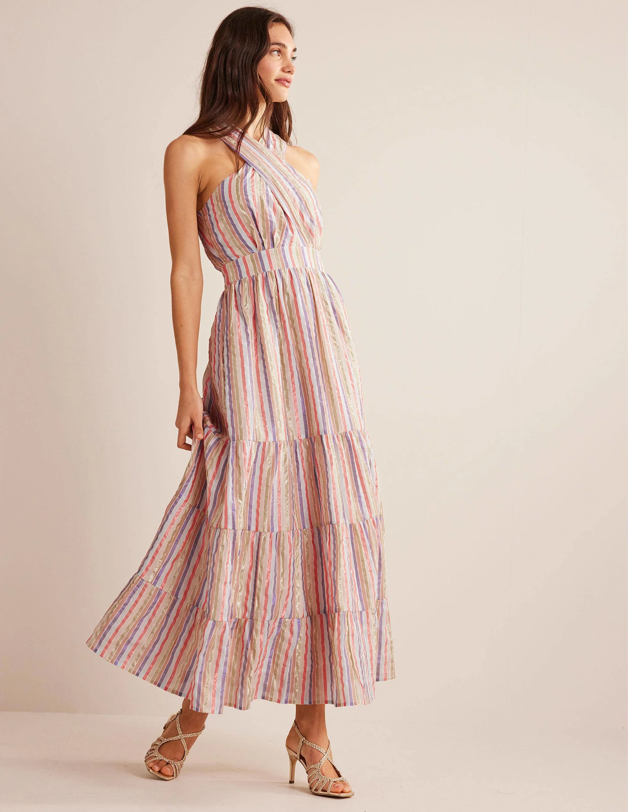 Metallic Stripe Maxi Dress-Metallic Multistripe - Image 4