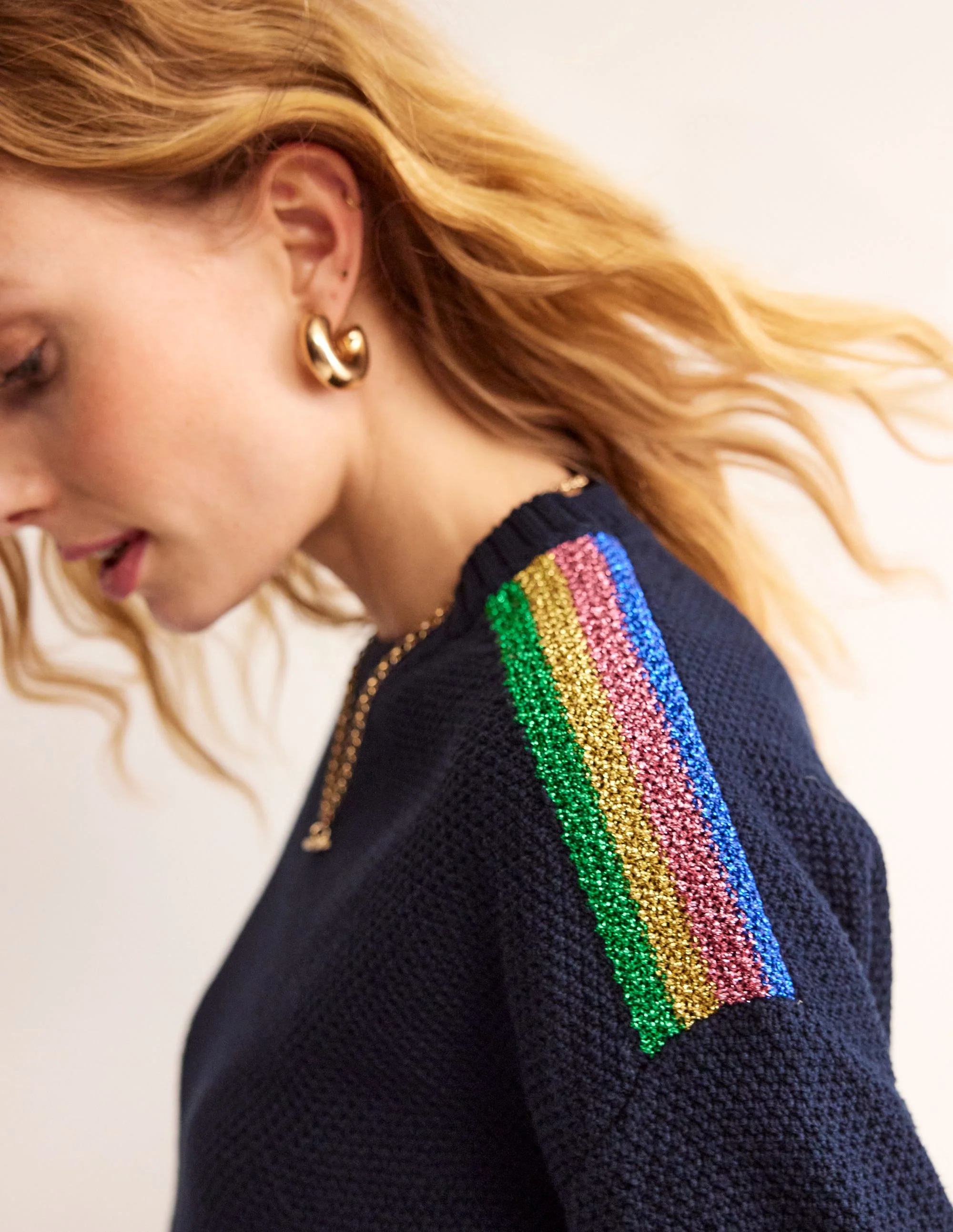 Metallic Stripe Sweater-Navy - Image 2
