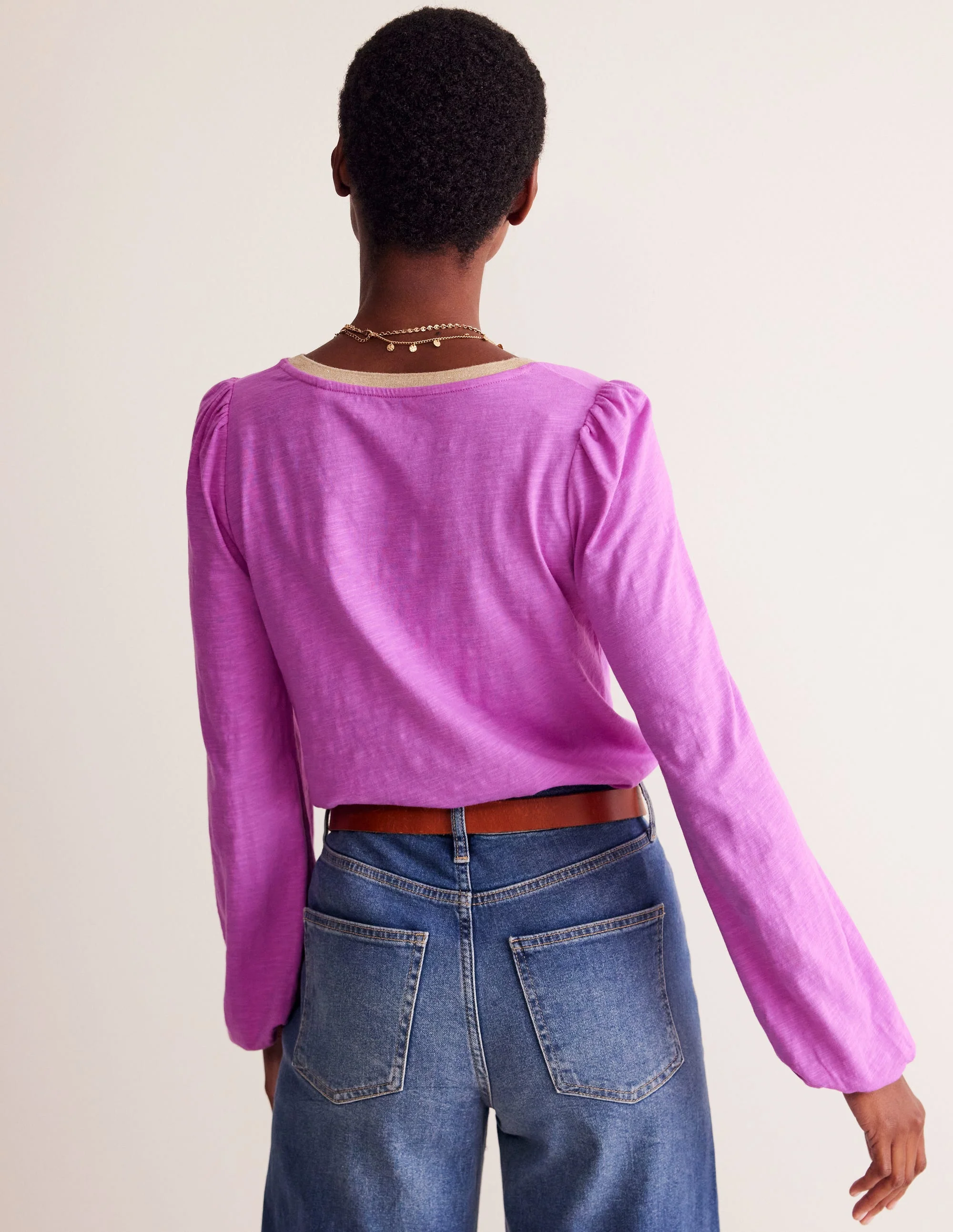 Metallic Trim Long Sleeve Top-Foxglove - Image 3