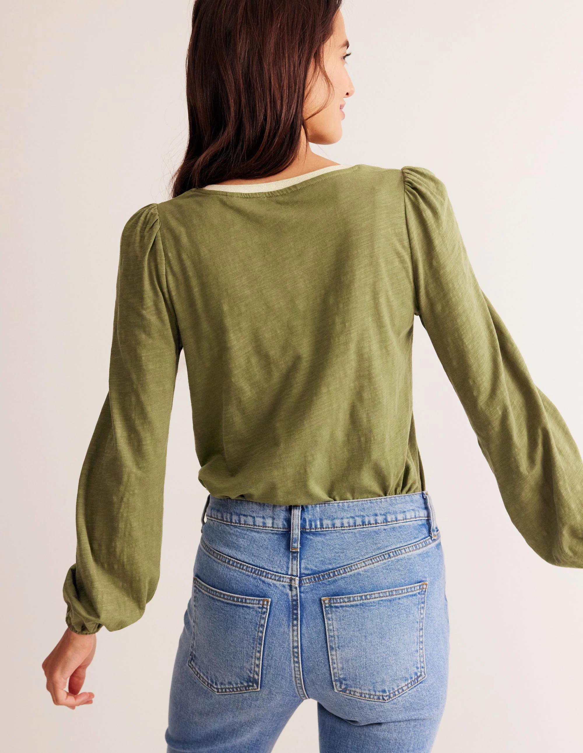 Metallic Trim Long Sleeve Top-Oregano - Image 3