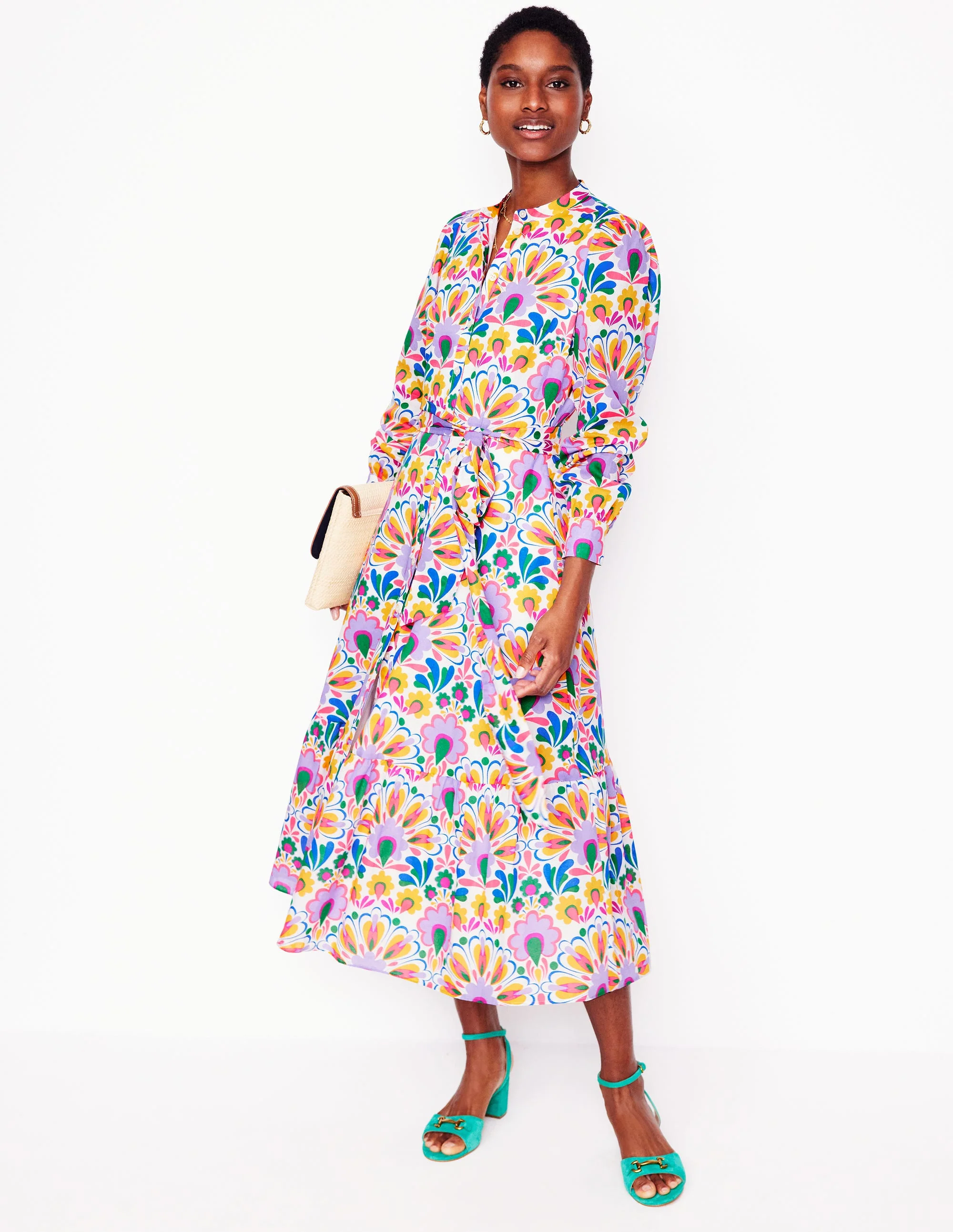 Mia Tiered Shirt Dress-Ivory,  Decorative Dandelion - Image 5