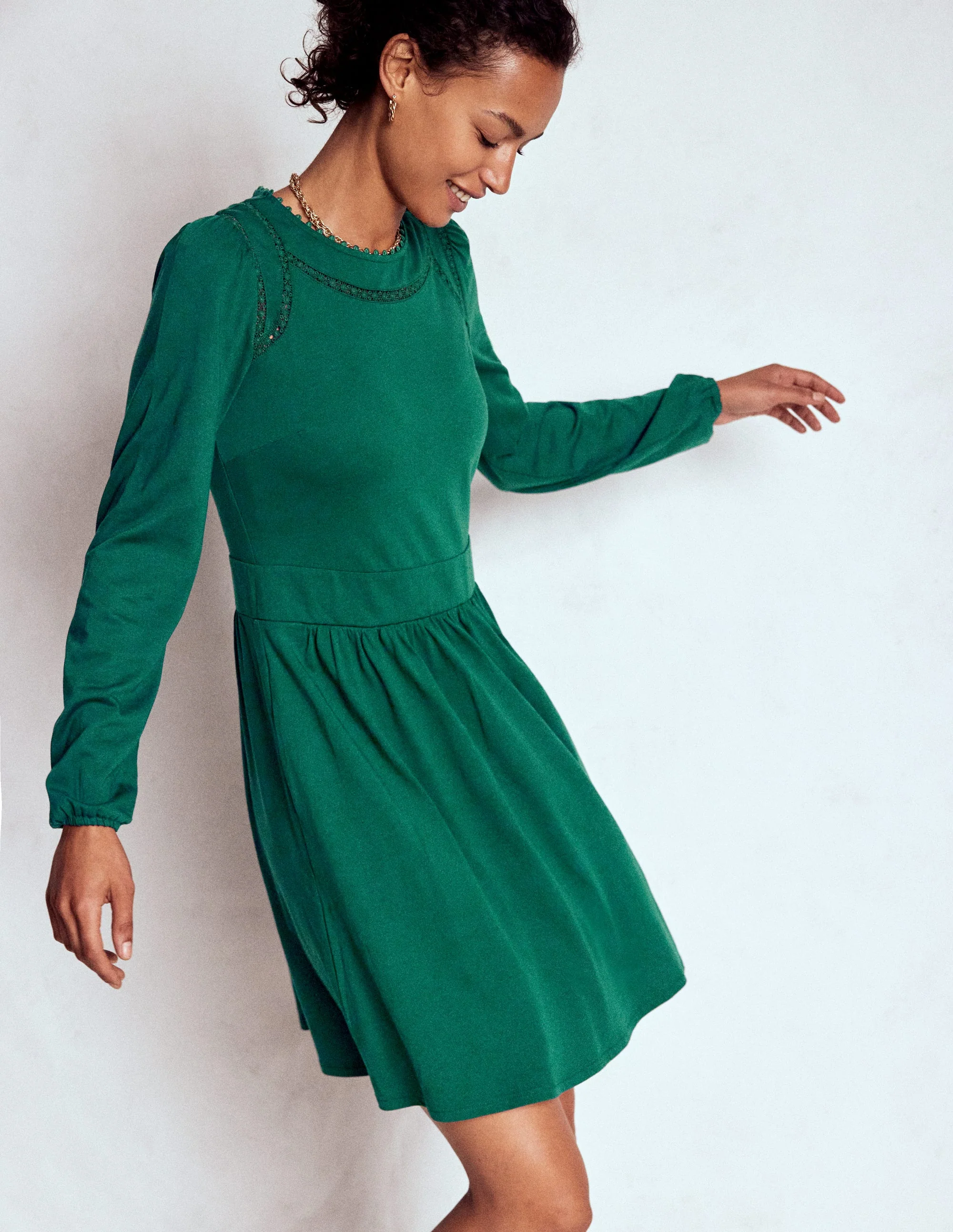Mila Short Jersey Dress-Emerald Night - Image 3