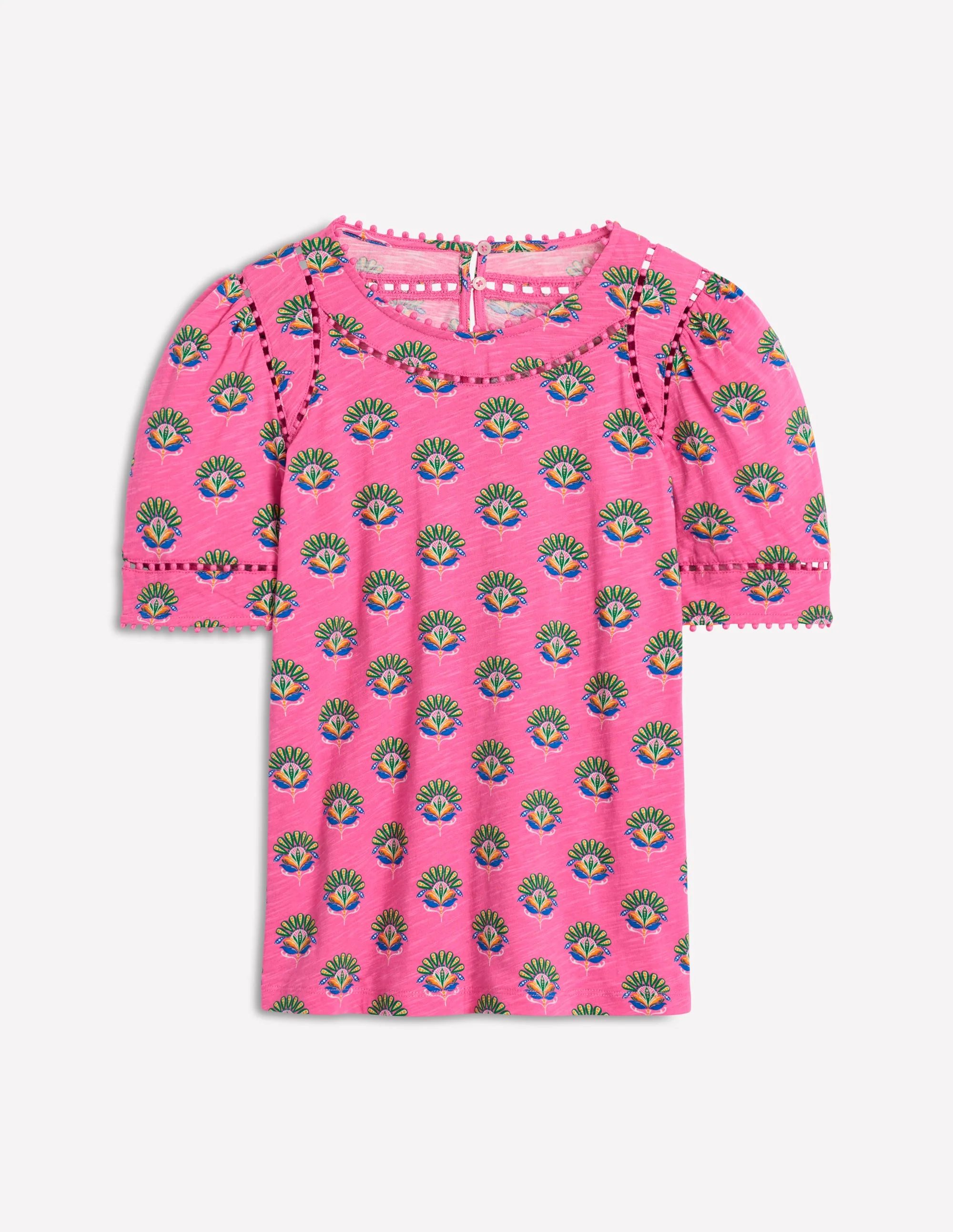 Mila Trim Detail Top-Pink, Ornamental Floral Sprig - Image 6