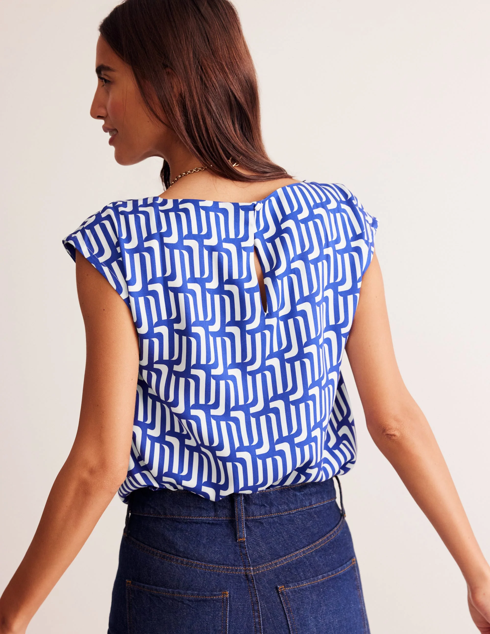 Modern Shell Top-Sapphire Blue, Falling Geo - Image 3