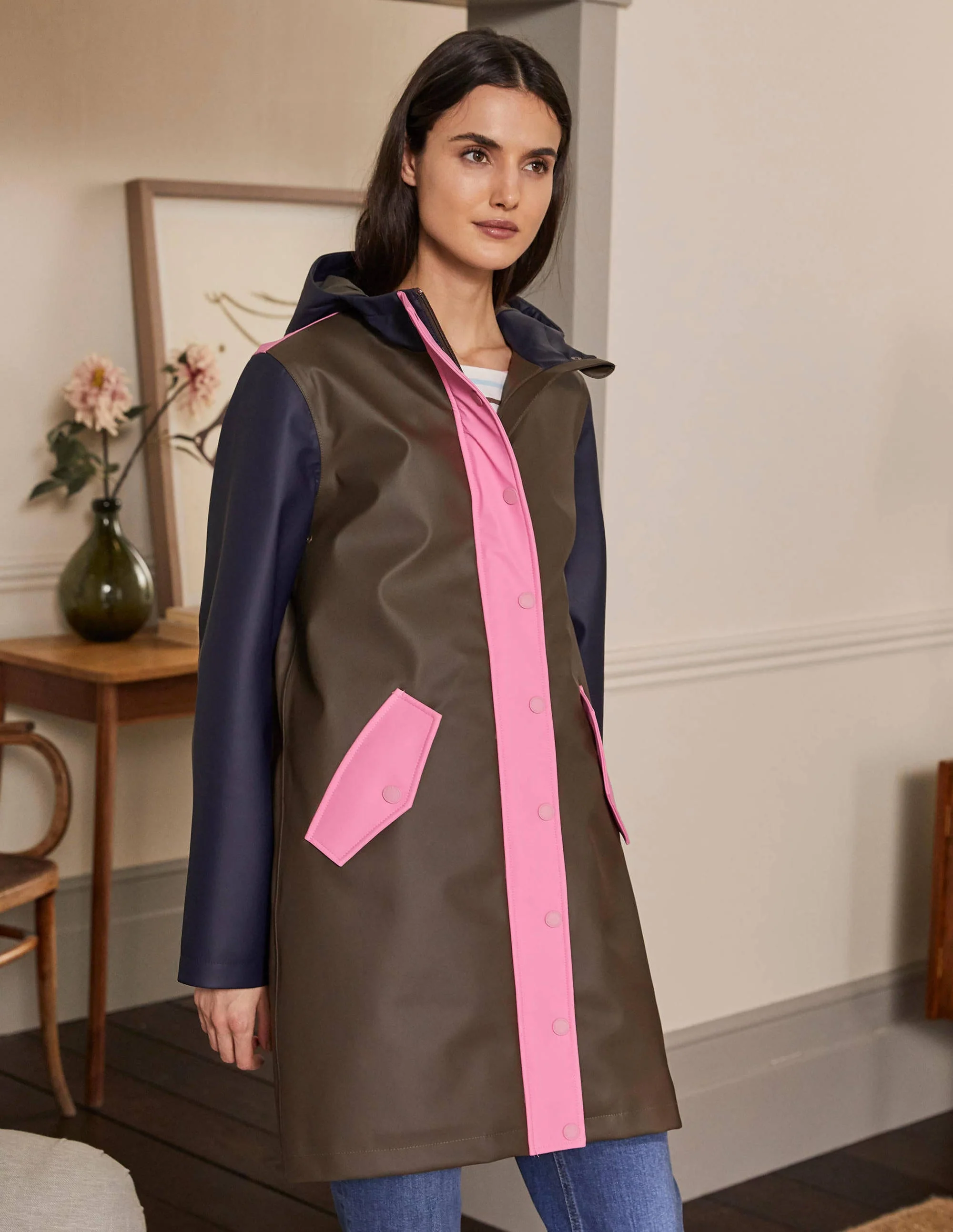 Morris Waterproof Mac-Khaki and Navy Colourblock - Image 4