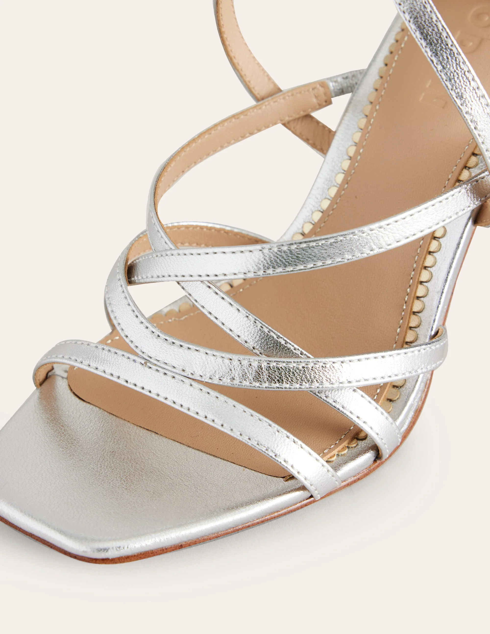 Multi Strap Heel Sandals-Silver Metallic Leather - Image 4