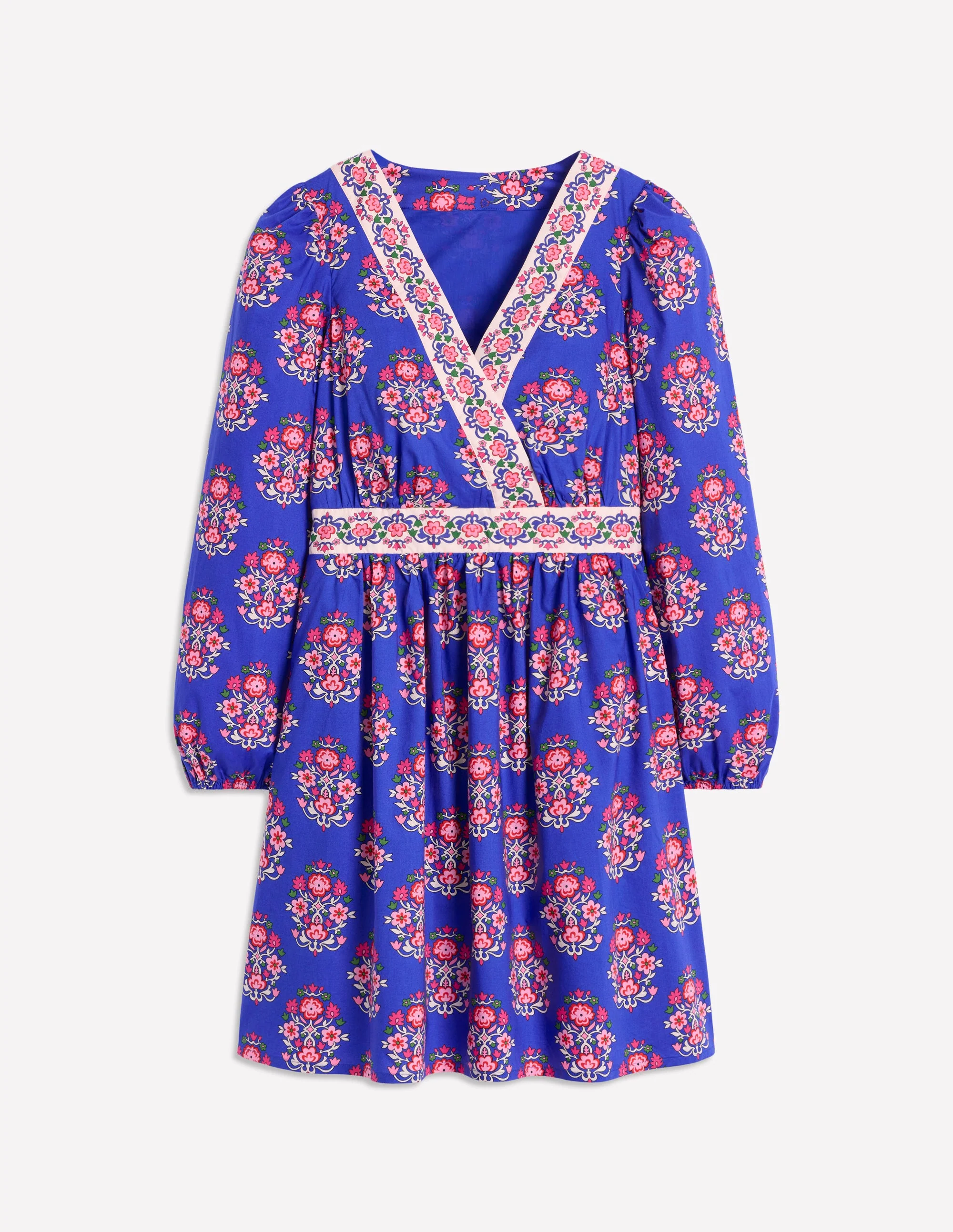 Mya Cotton Short Dress-Bright Blue, Wildflower Stamp - Image 4