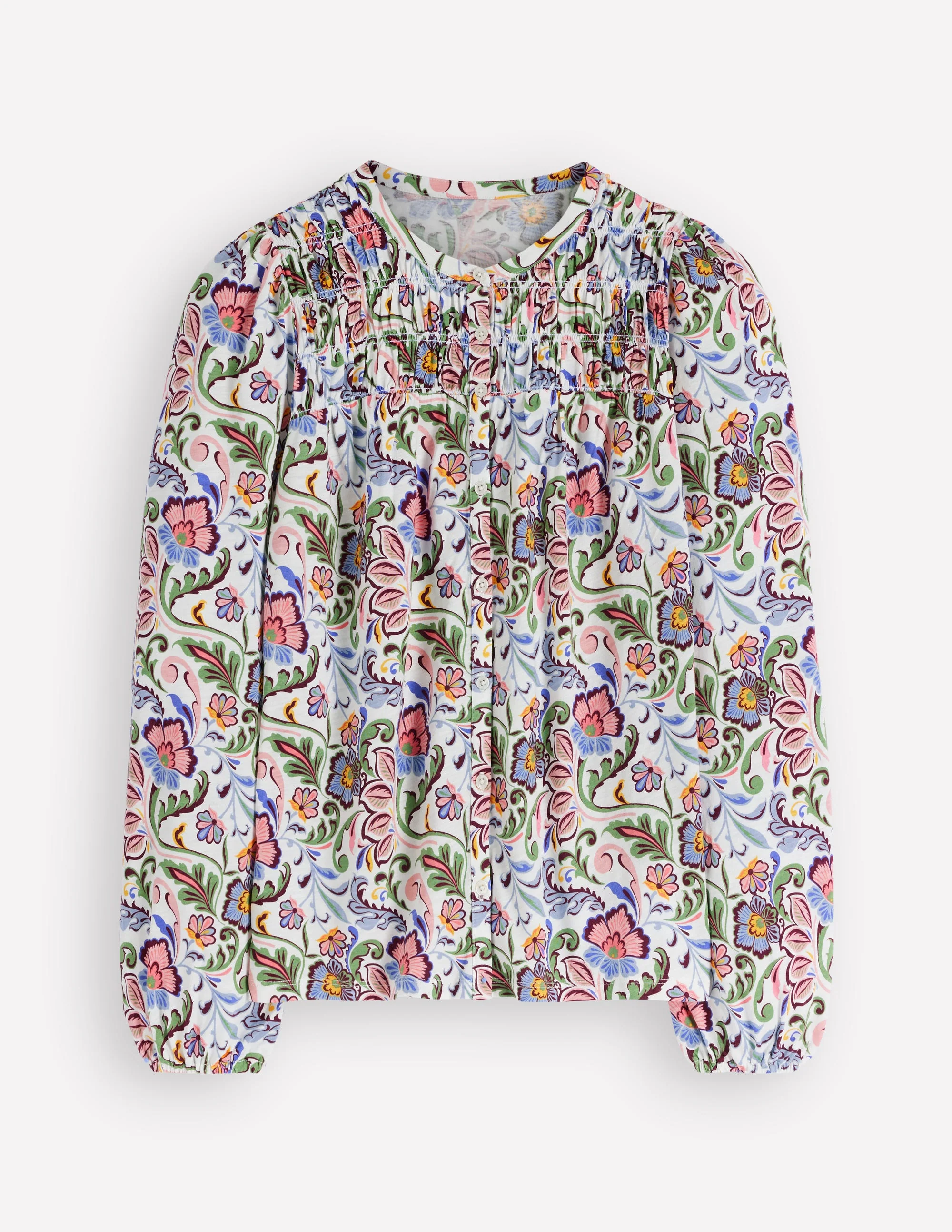 Mya Smocked Jersey Shirt-Multi, Flourishing Meadow - Image 5