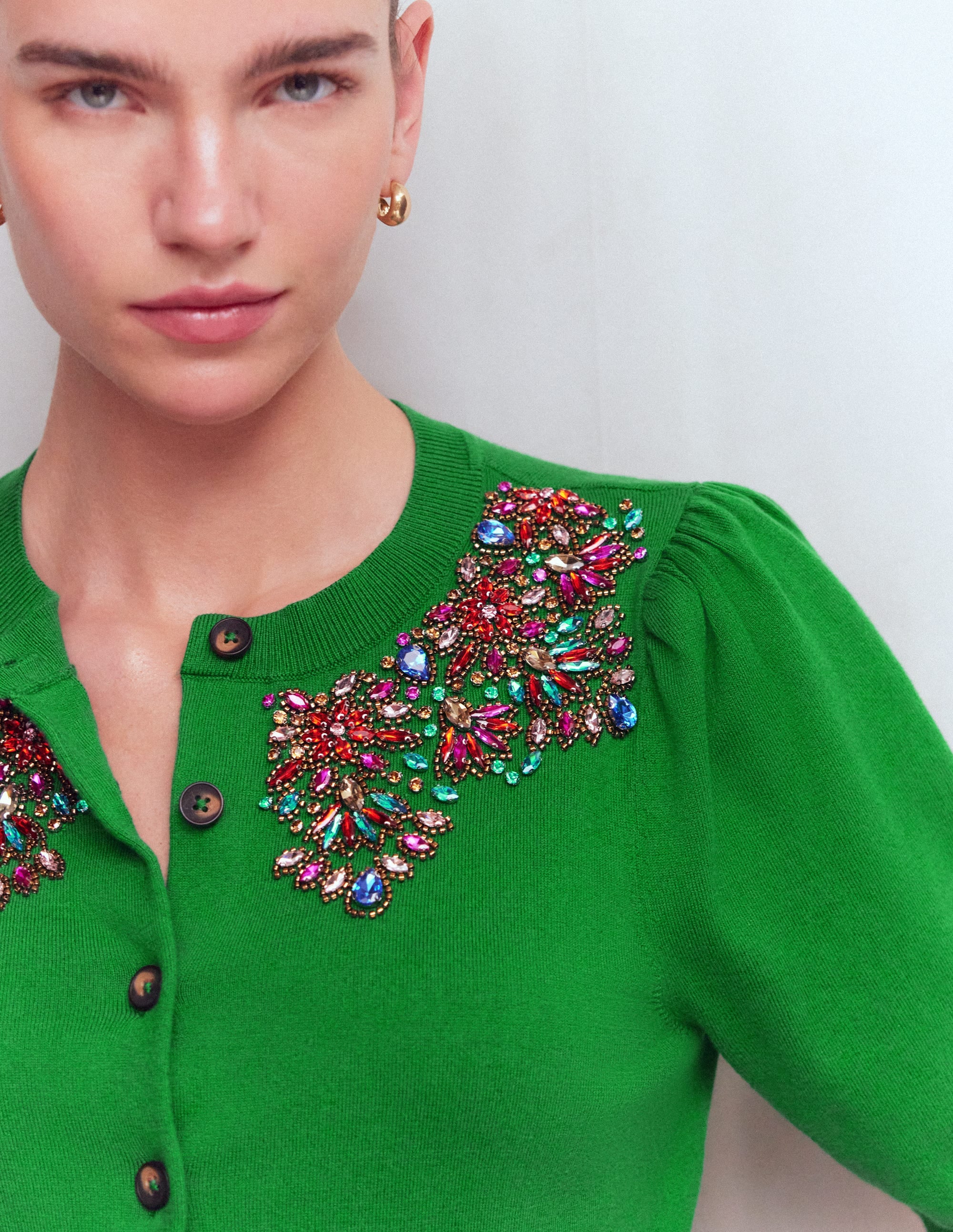Nadia Embellished Cardigan-Green - Image 2