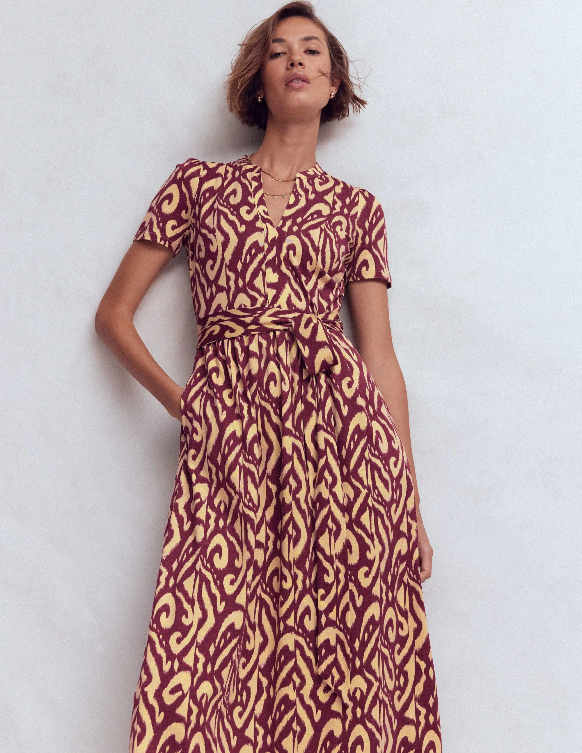 Naomi Jersey Midi Dress-Deep Wisteria, Ikat - Image 5