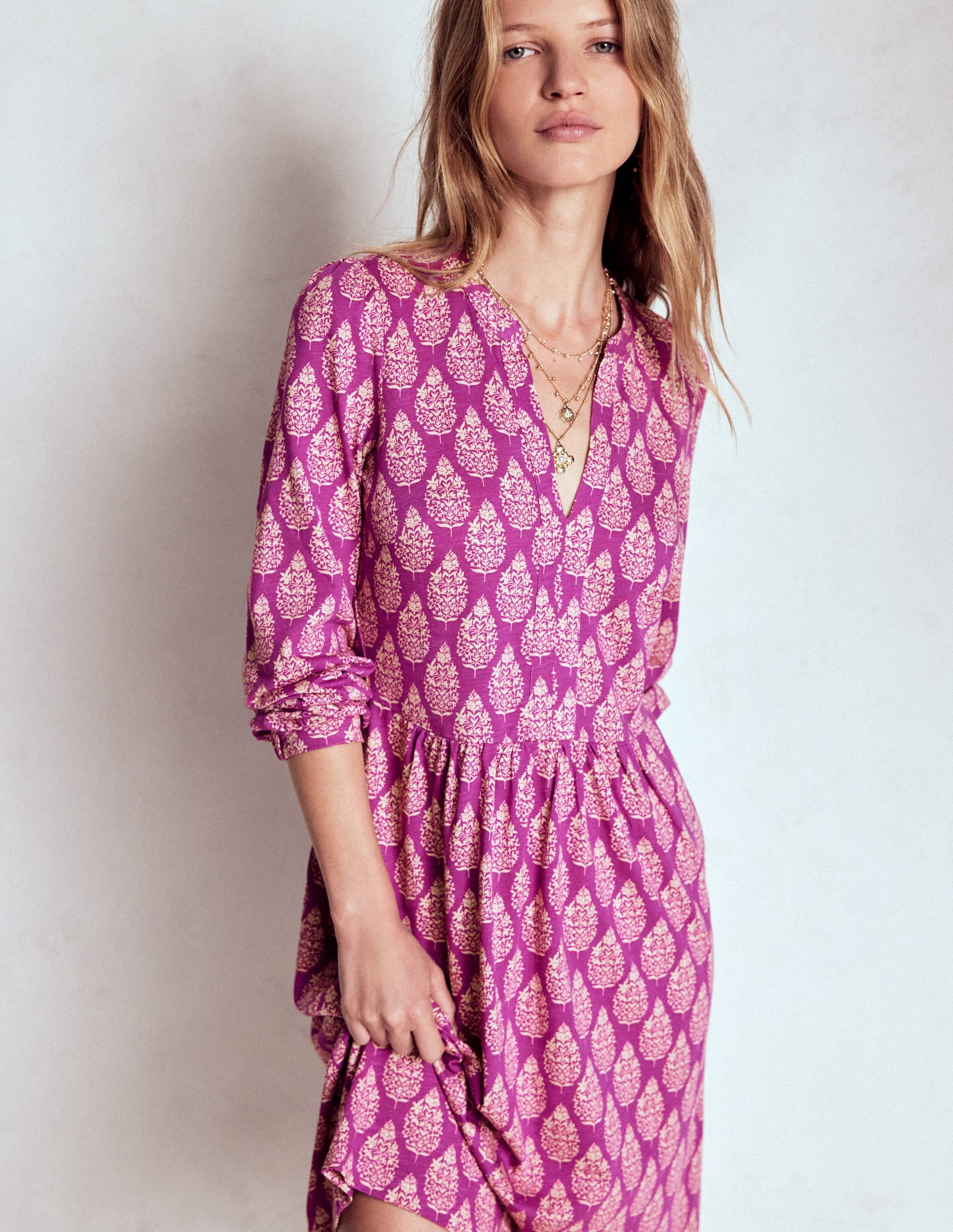 Naomi Relaxed Jersey Dress-Purple, Wildflower Bouquet - Image 4