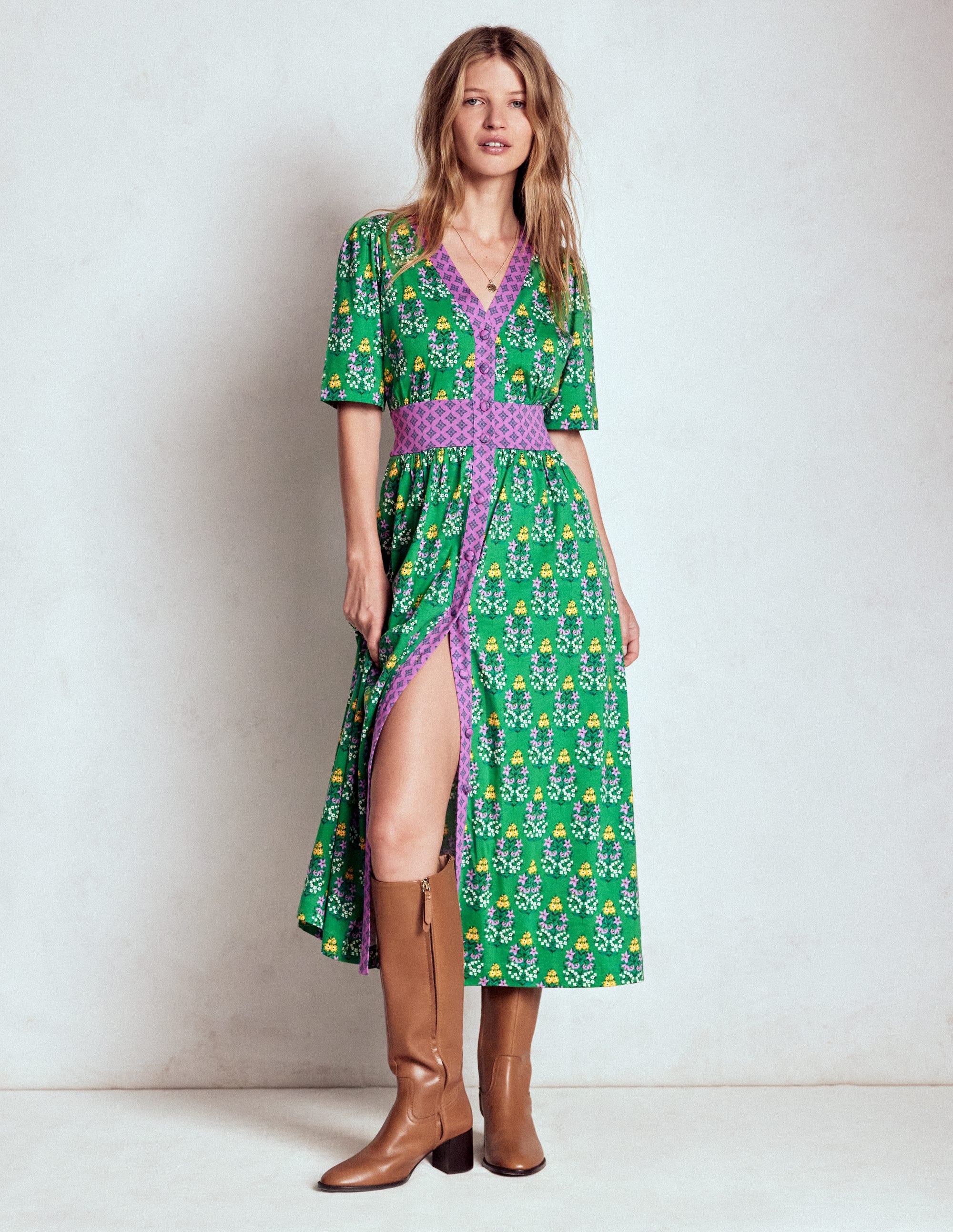 Natalia Jersey Tea Dress-Rich Emerald, Wildflower - Image 6