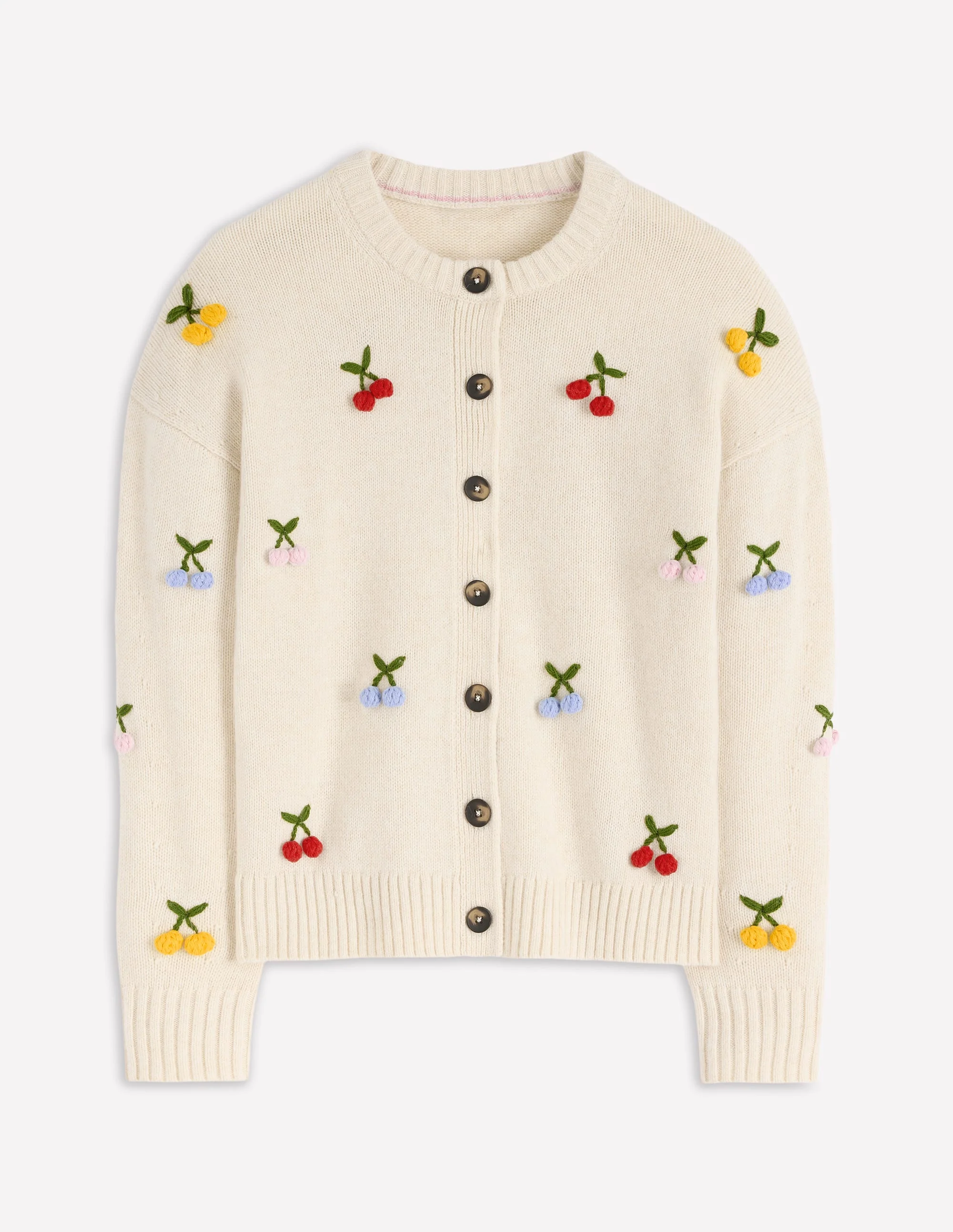 Natalie Embroidered Cardigan-Oatmeal Melange, Cherry - Image 7