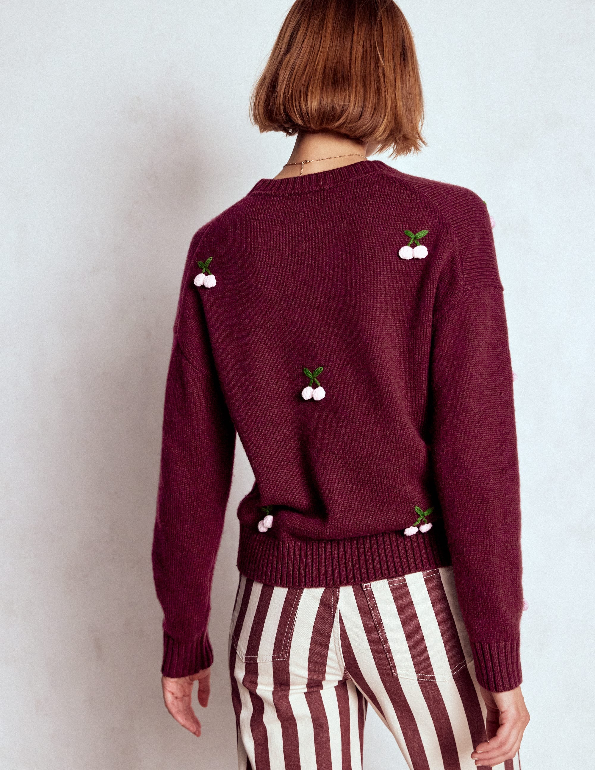 Natalie Embroidered Sweater-Chestnut Melange, Cherry - Image 3