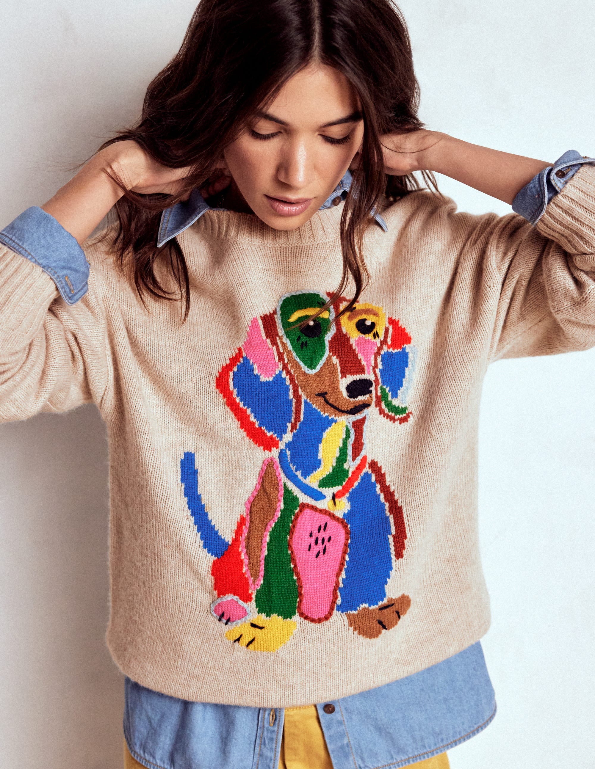 Natalie Embroidered Sweater-Oatmeal Melange, Daschund - Image 2