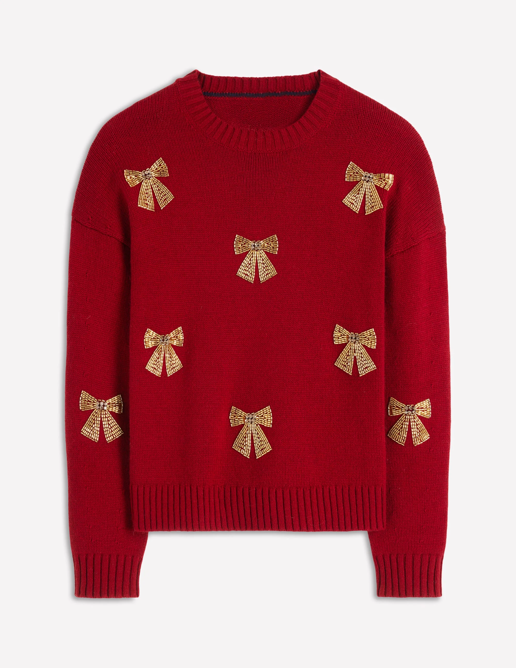 Natalie Embroidered Sweater-Red, Embellished Bows - Image 6