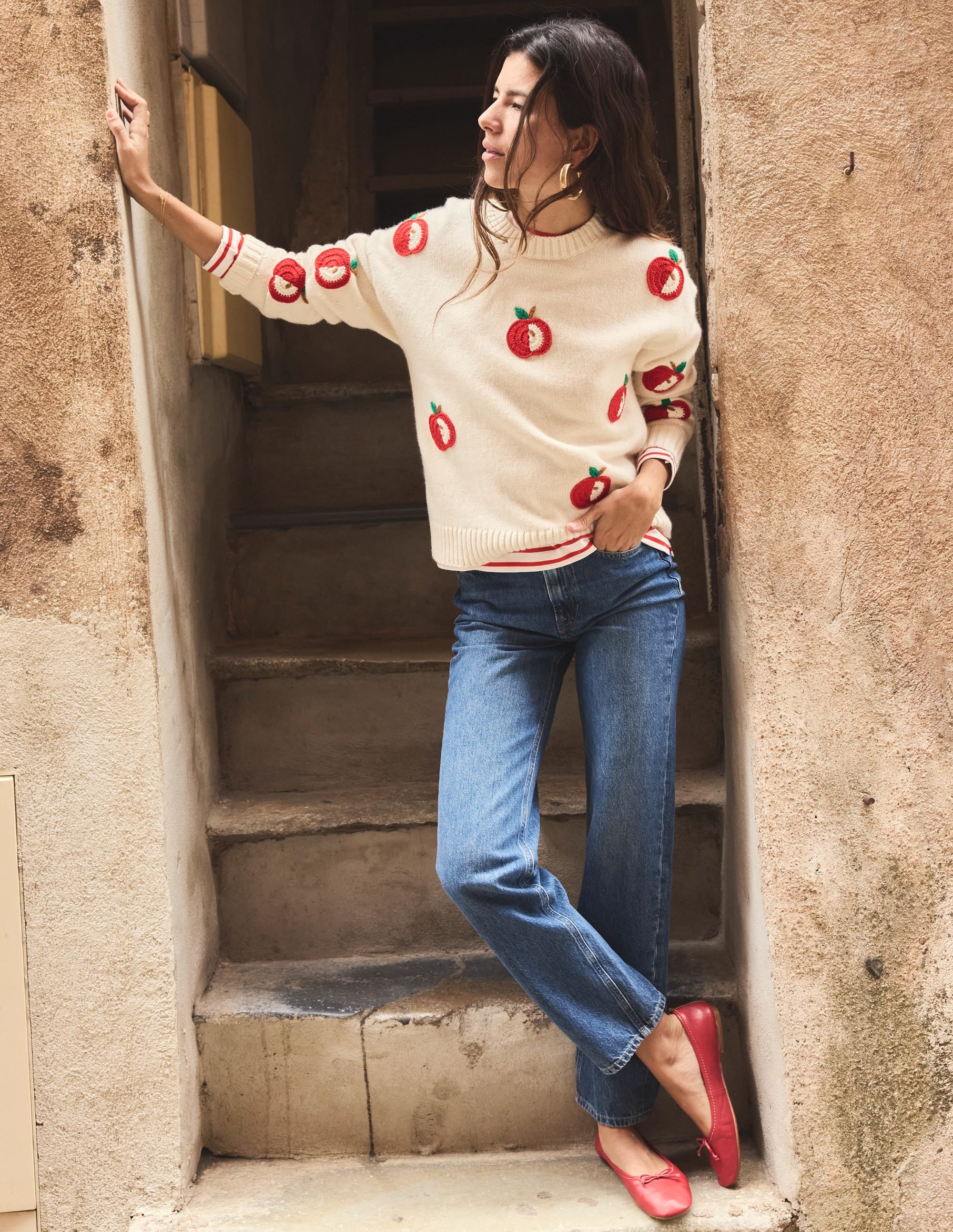 Natalie Embroidered Sweater-Warm Ivory, Apples - Image 2