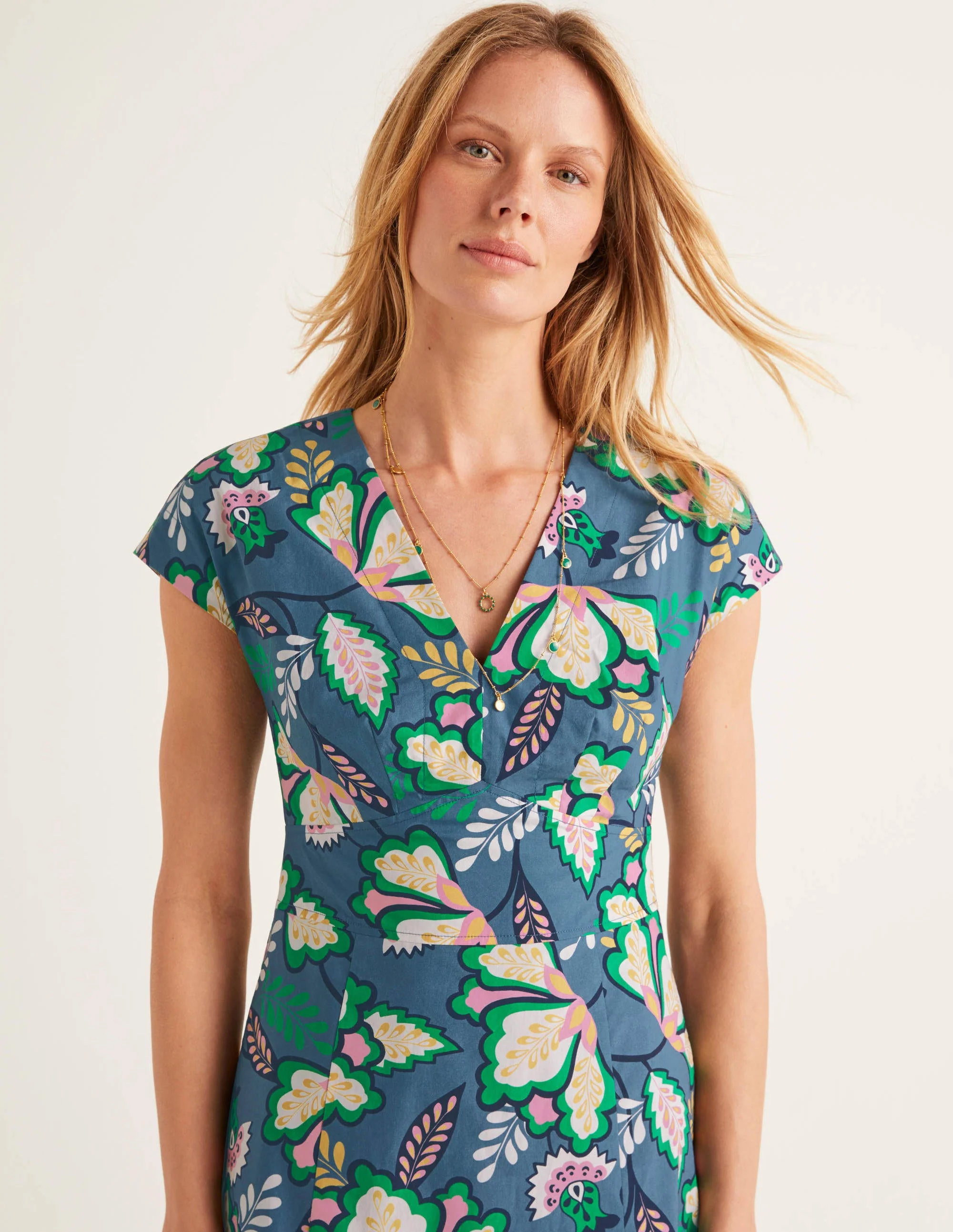 Natasha Cotton Dress-Sailor, Jungle Bloom