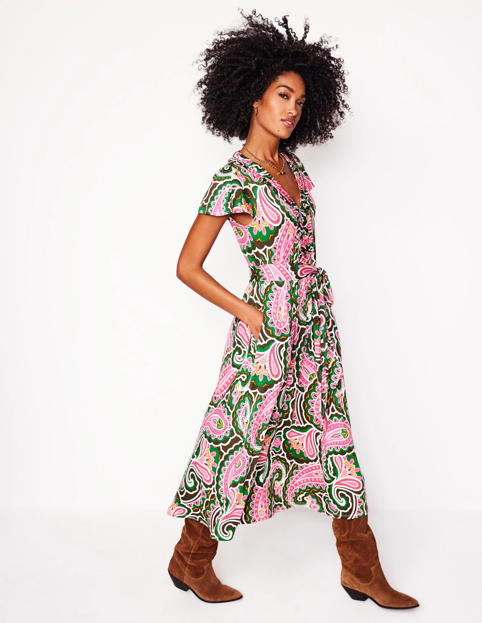 Nicola Jersey Tea Dress-Multi, Scallop Paisley - Image 5