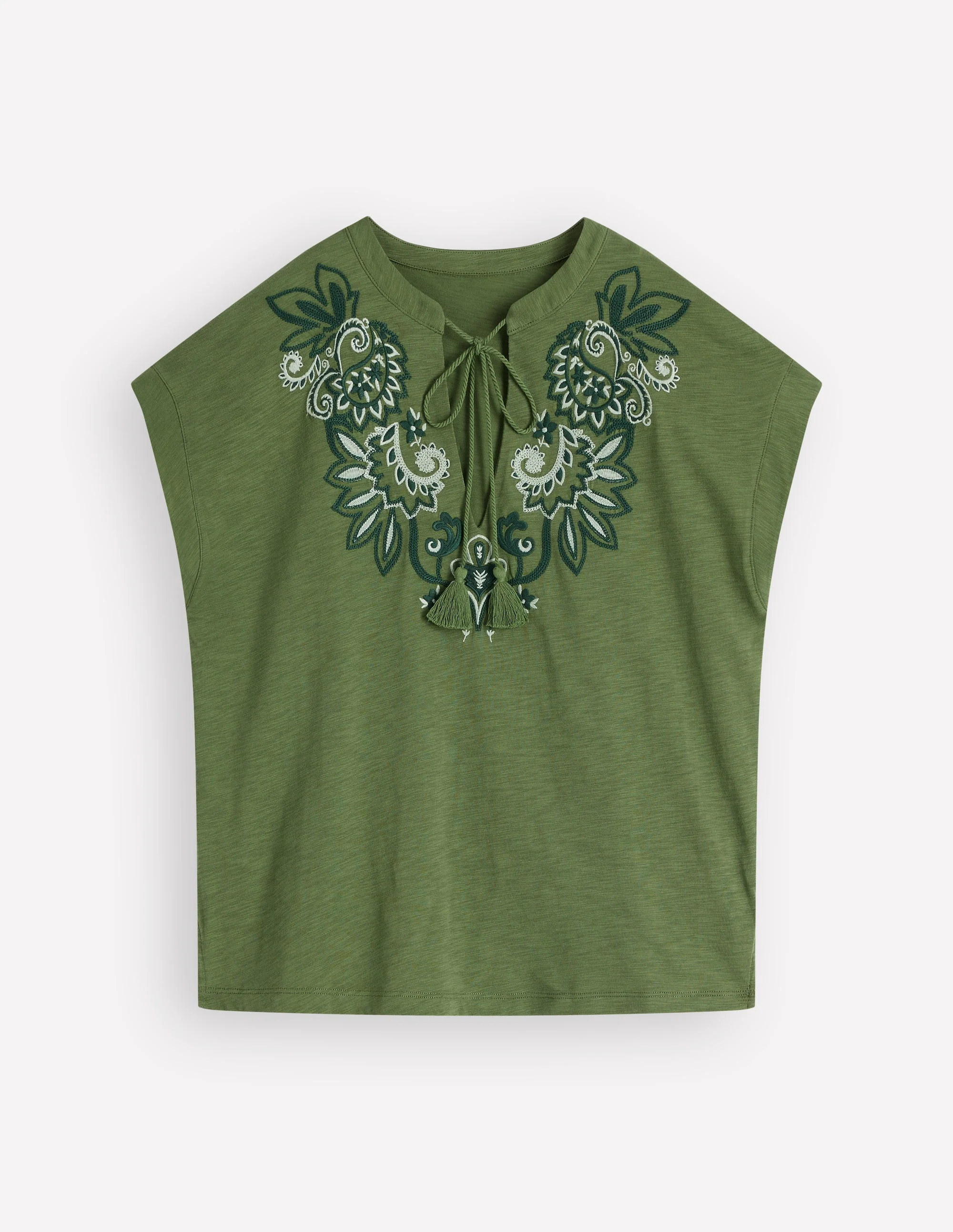 Nina Embroidered Notch T-shirt-Safari Green - Image 6
