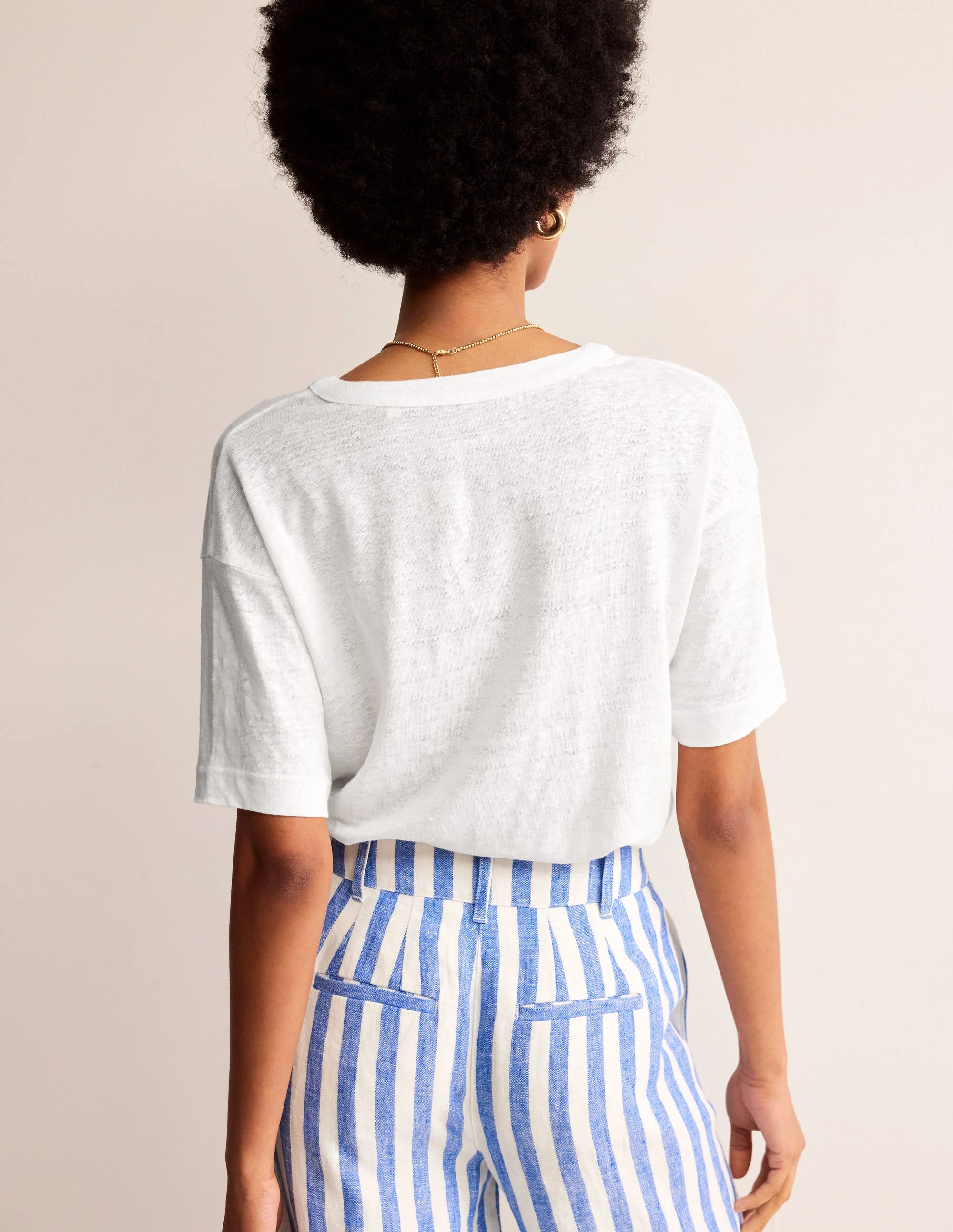 Notch Neck Linen Henley Top-White - Image 3