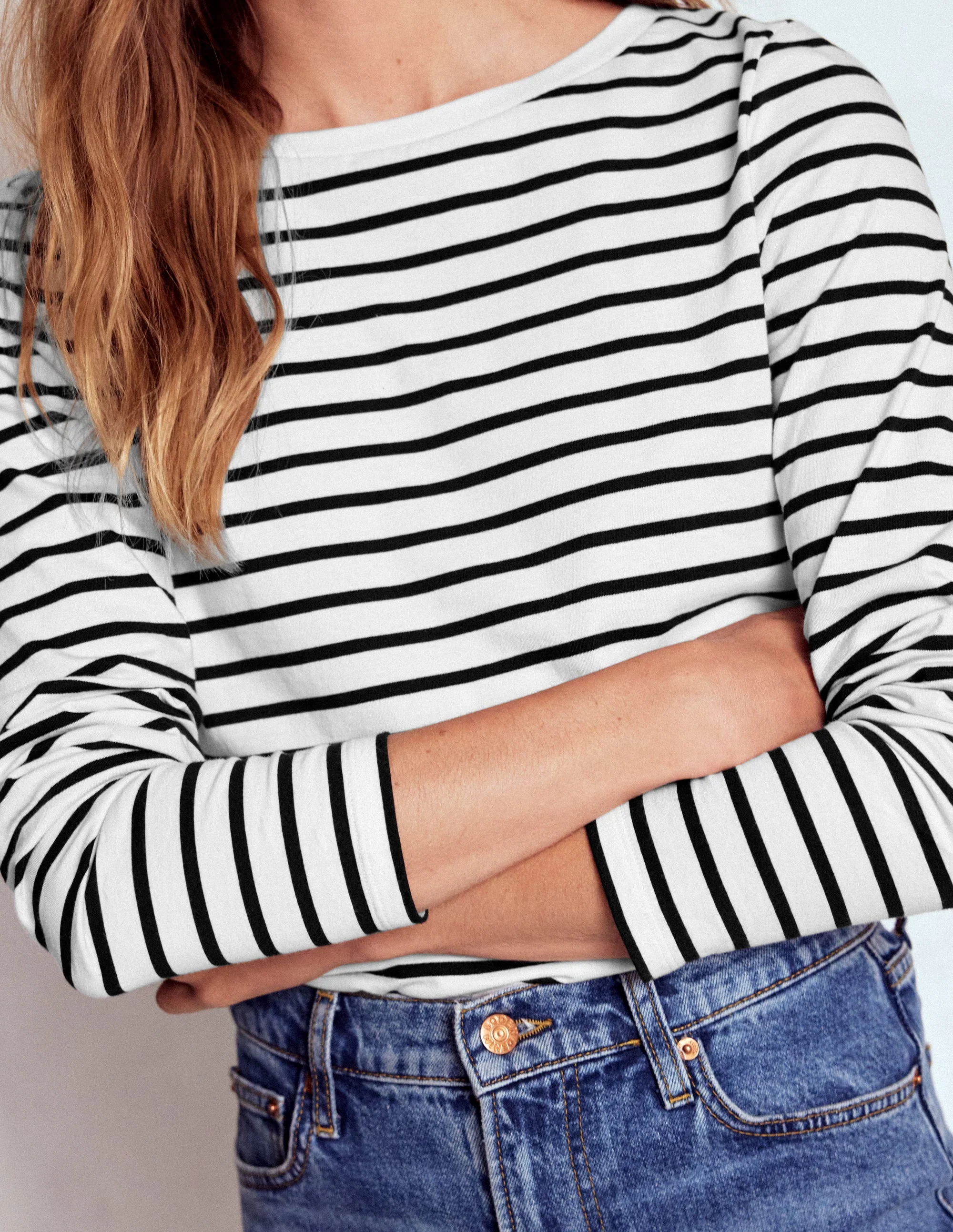 Olivia Long Sleeve Breton-Ivory, Black - Image 2