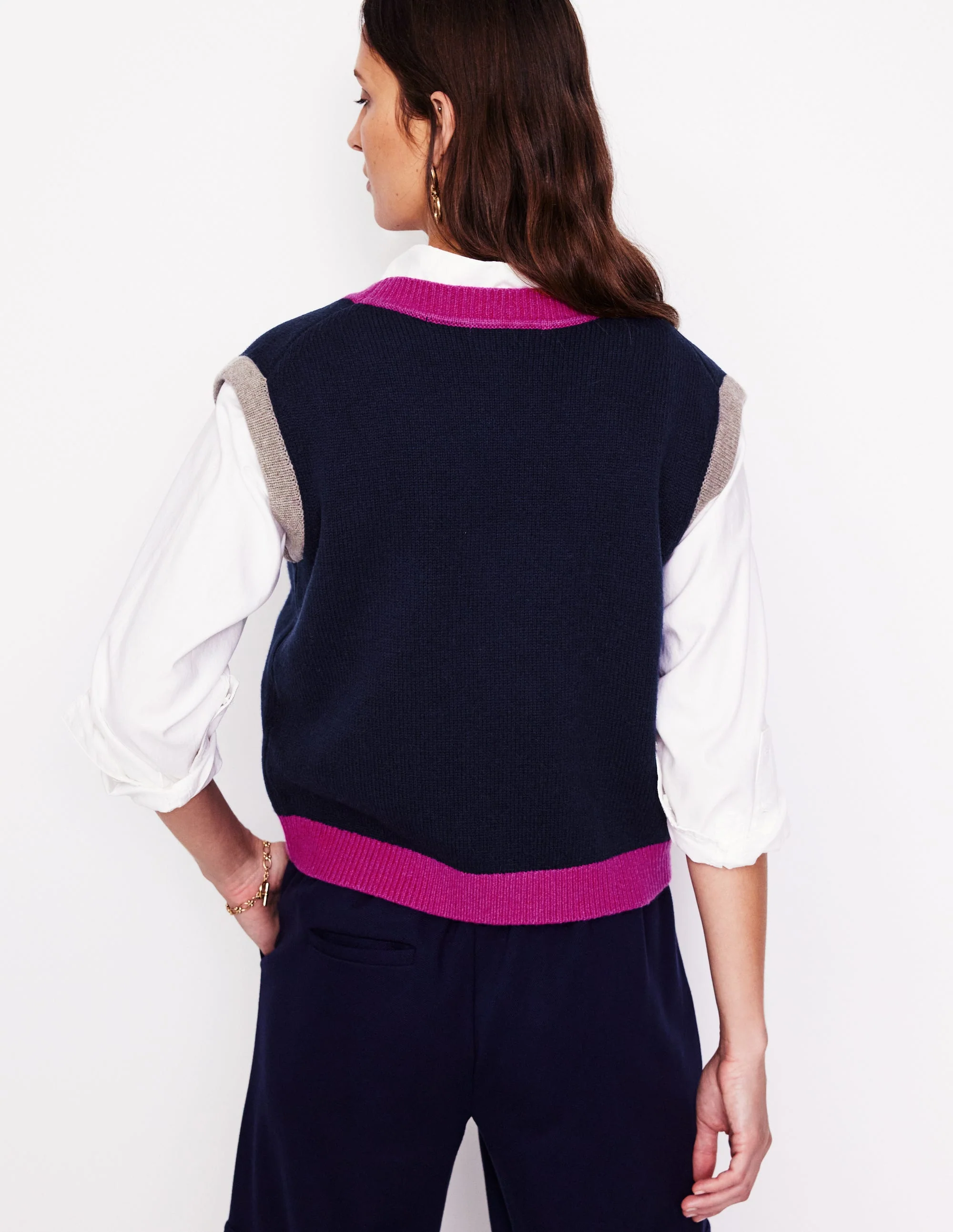 Olivia Merino Vest-Navy, Colour Block - Image 2