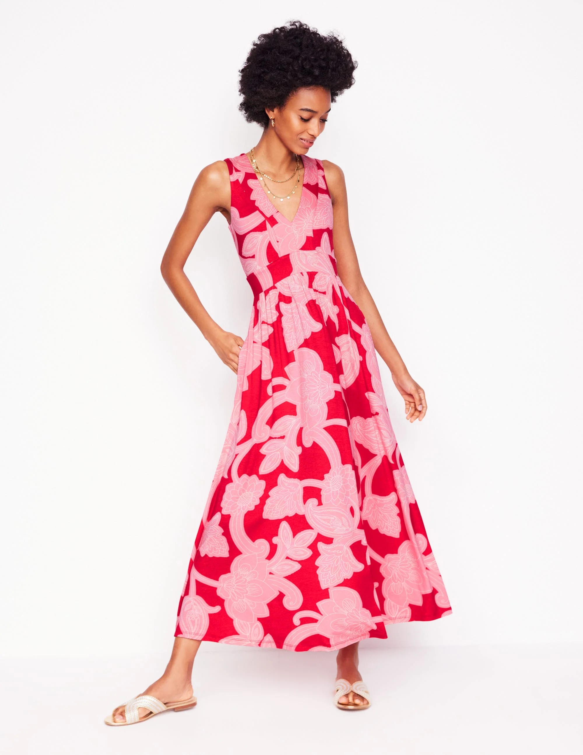 Olympia Jersey Maxi Dress-Poppy Red, Paisley Whirl - Image 4