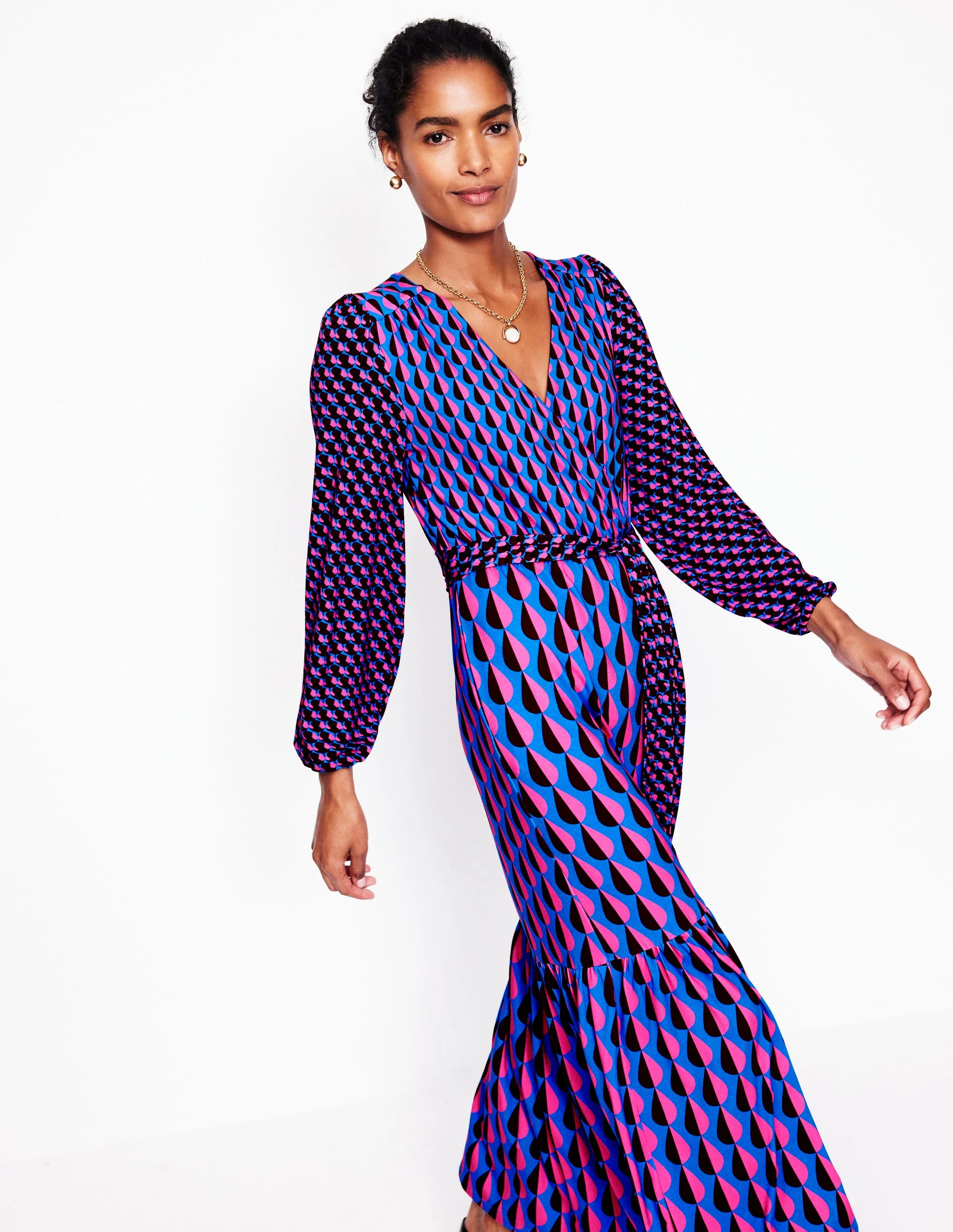 Ophelia Wrap Midi Jersey Dress-Multi, Raindrop Geo - Image 4