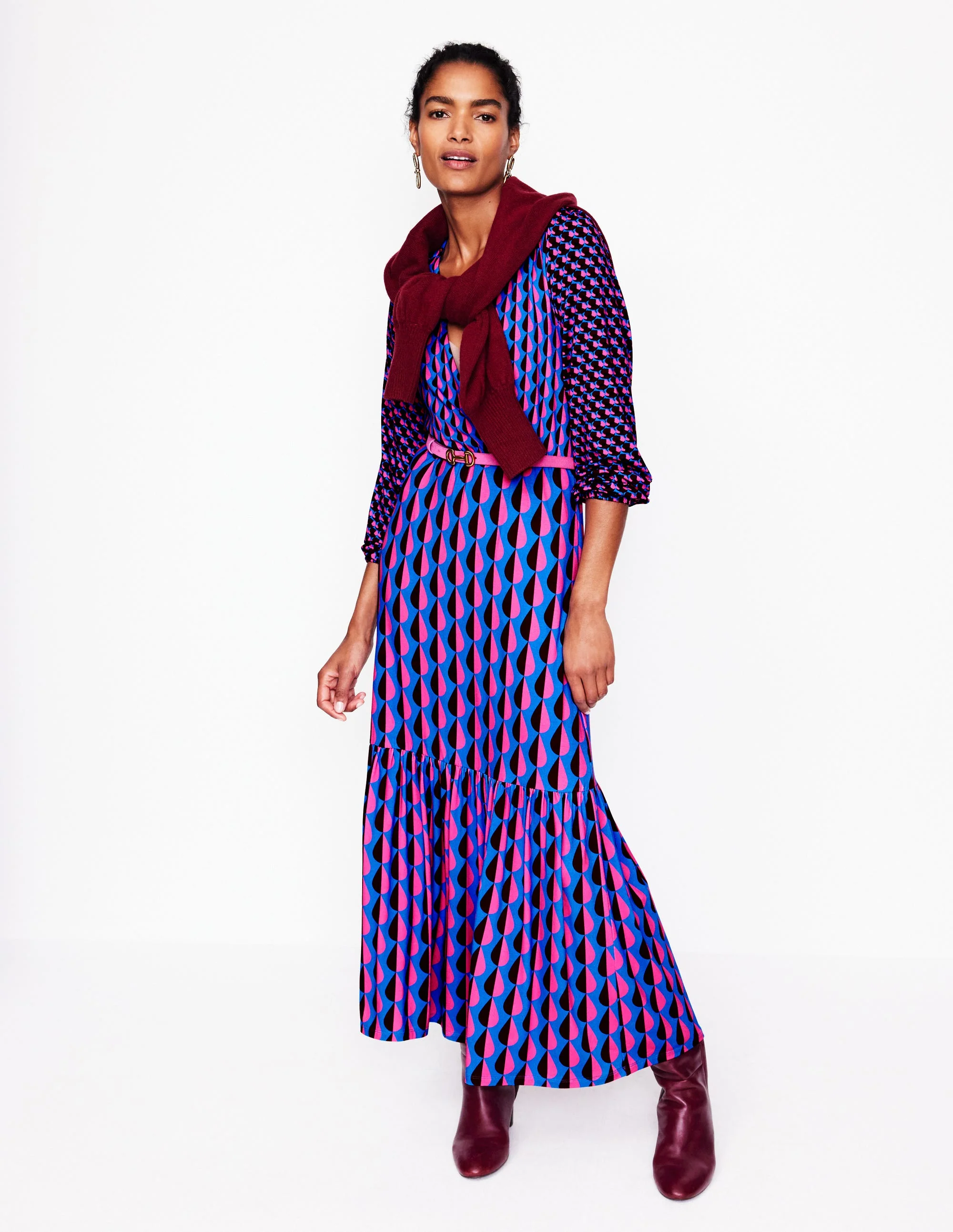 Ophelia Wrap Midi Jersey Dress-Multi, Raindrop Geo - Image 5